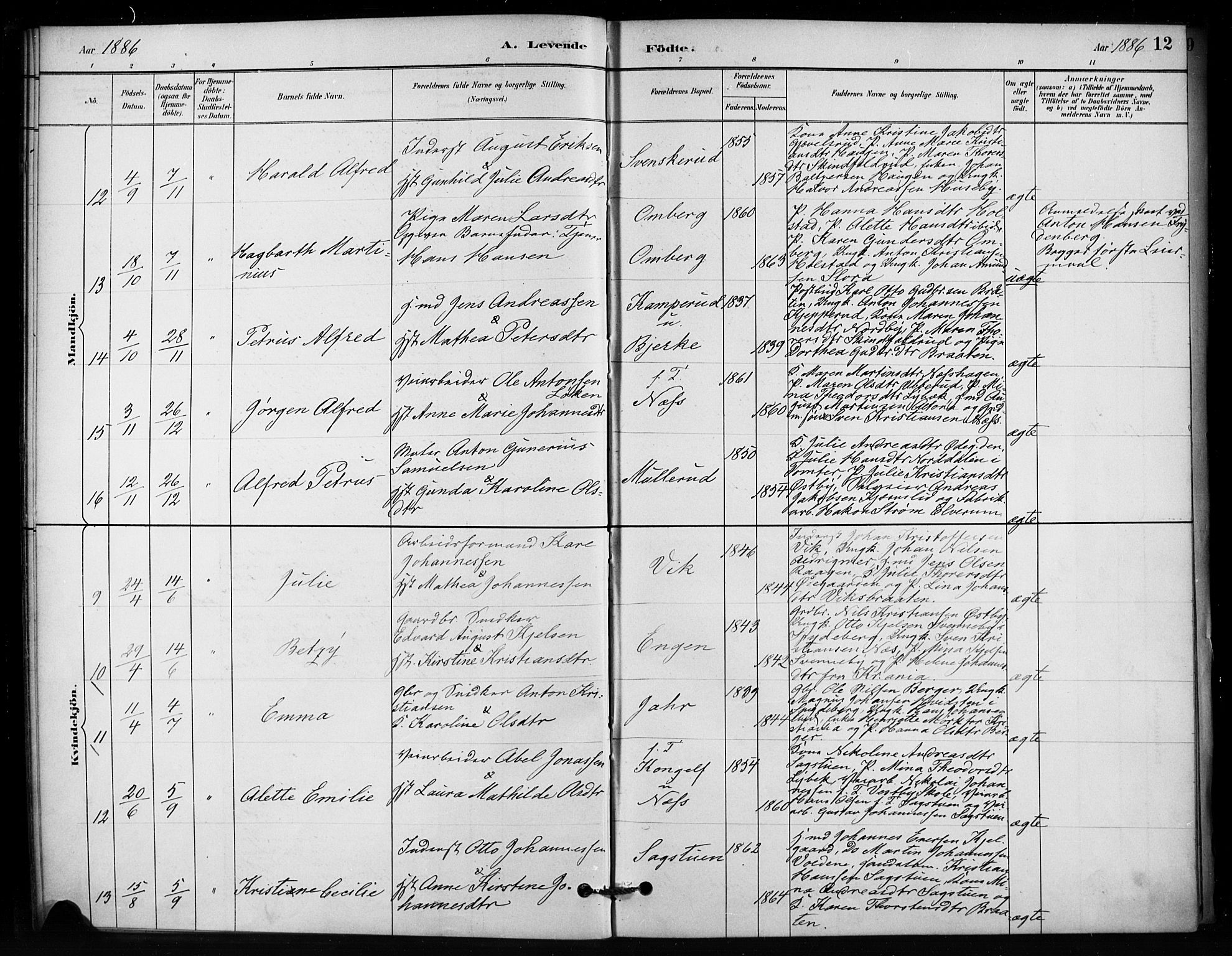 Enebakk prestekontor Kirkebøker, AV/SAO-A-10171c/F/Fb/L0001: Parish register (official) no. II 1, 1877-1902, p. 12