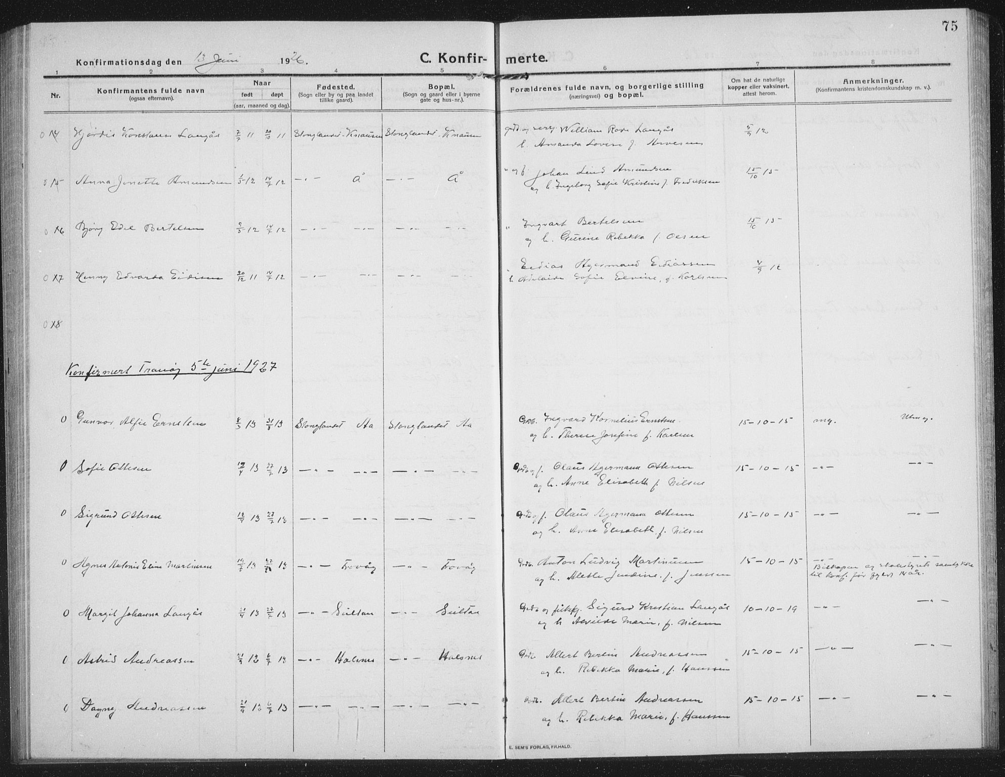 Tranøy sokneprestkontor, SATØ/S-1313/I/Ia/Iab/L0019klokker: Parish register (copy) no. 19, 1914-1940, p. 75