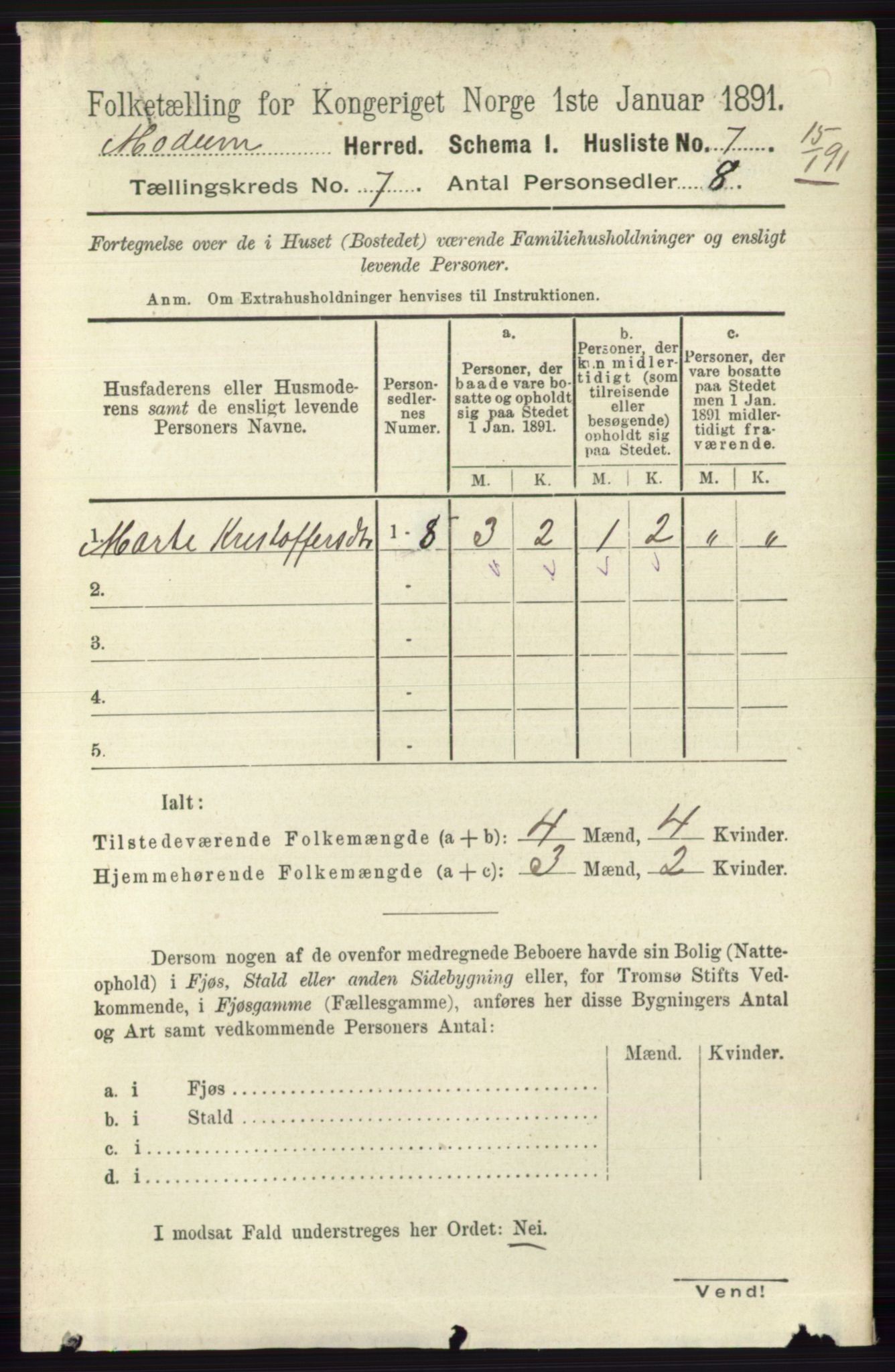 RA, 1891 census for 0623 Modum, 1891, p. 2724