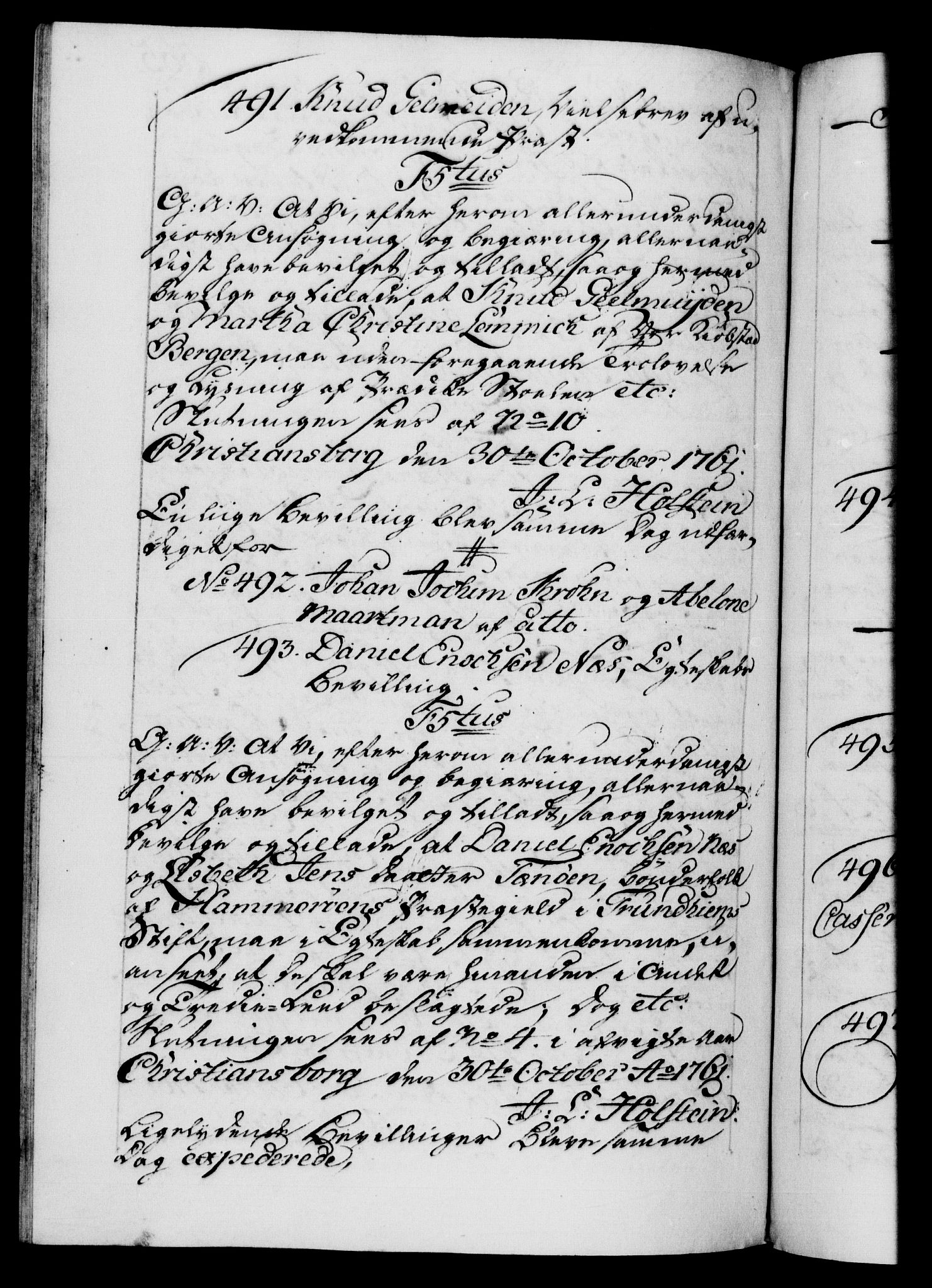 Danske Kanselli 1572-1799, AV/RA-EA-3023/F/Fc/Fca/Fcaa/L0041: Norske registre, 1760-1762, p. 565b