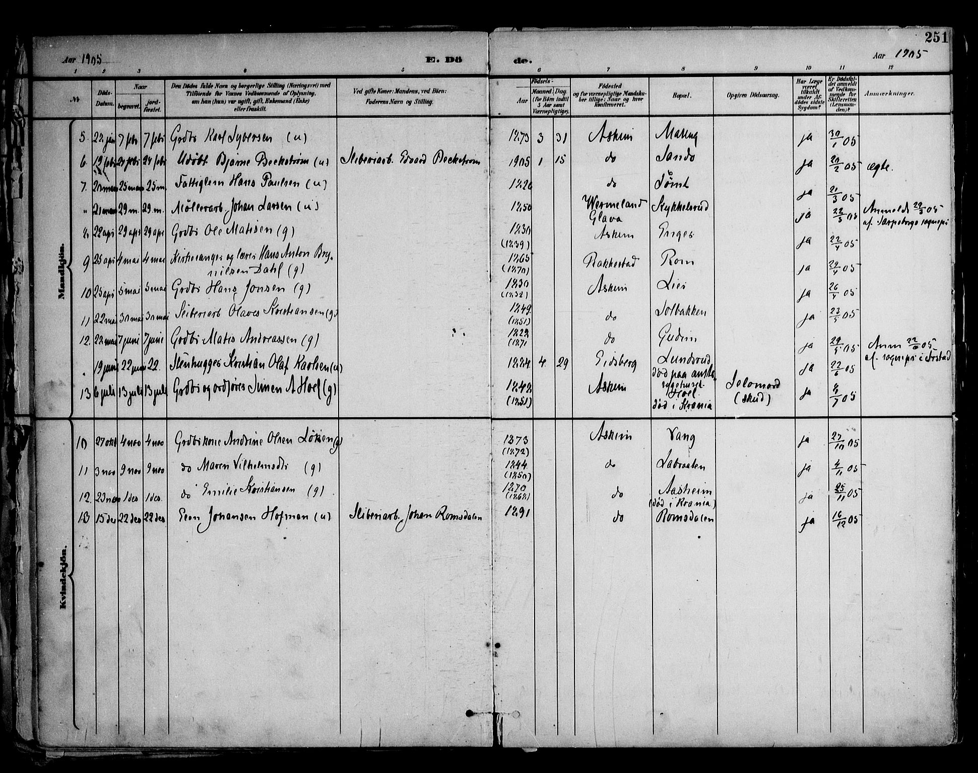 Askim prestekontor Kirkebøker, AV/SAO-A-10900/F/Fa/L0008: Parish register (official) no. 8, 1898-1912, p. 251