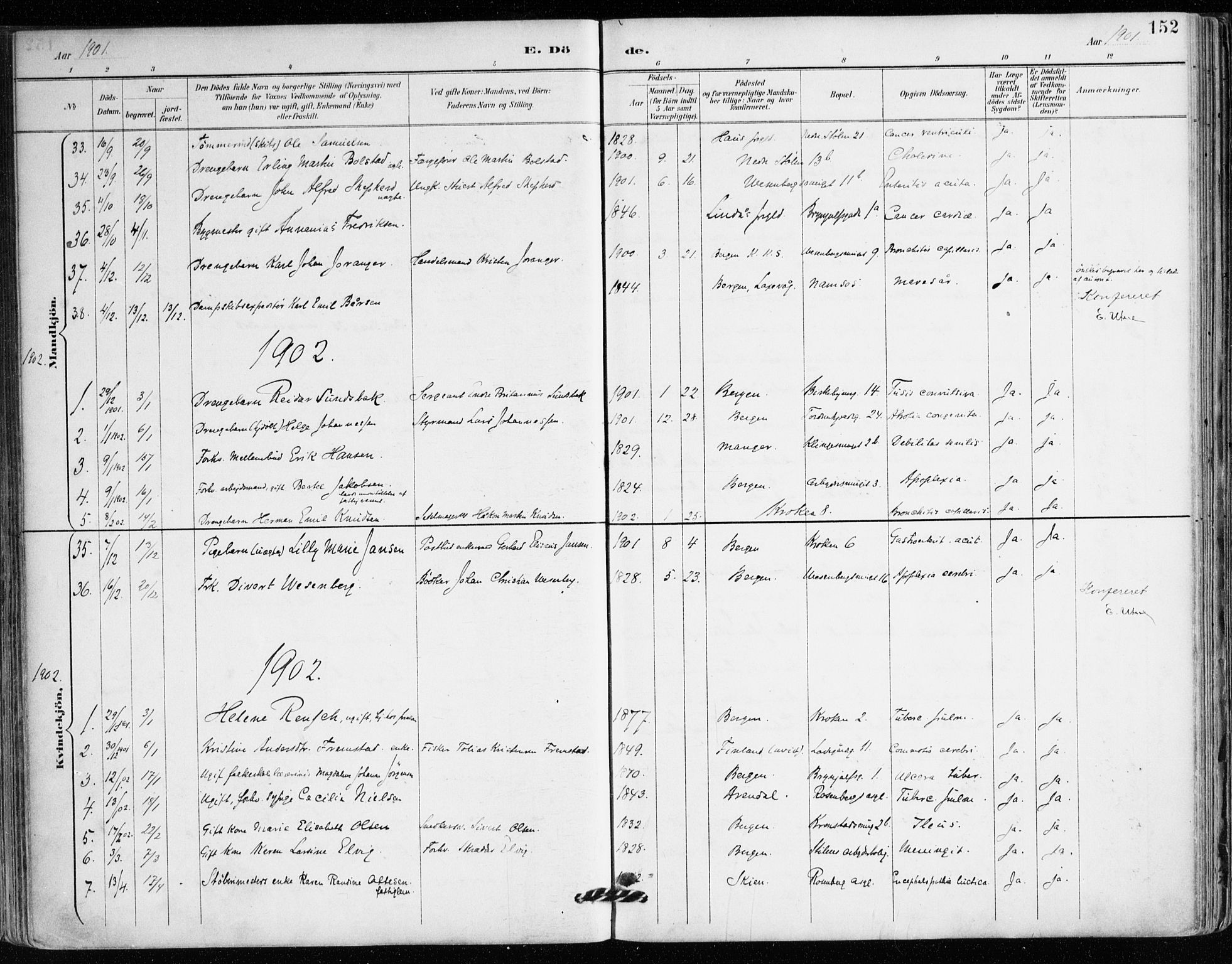 Mariakirken Sokneprestembete, SAB/A-76901/H/Haa/L0008: Parish register (official) no. A 8, 1893-1942, p. 152