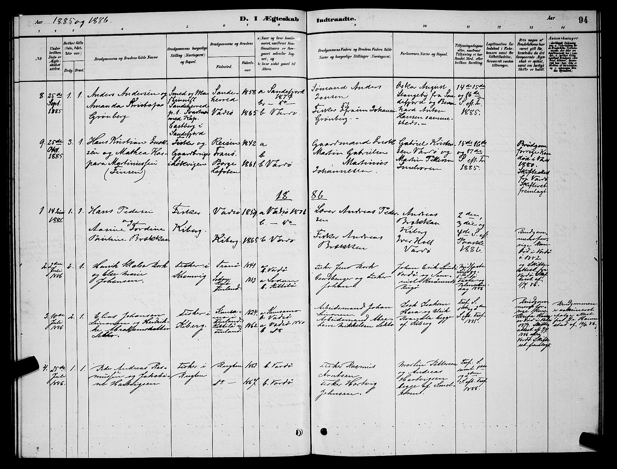 Vardø sokneprestkontor, SATØ/S-1332/H/Hb/L0006klokker: Parish register (copy) no. 6, 1879-1887, p. 94