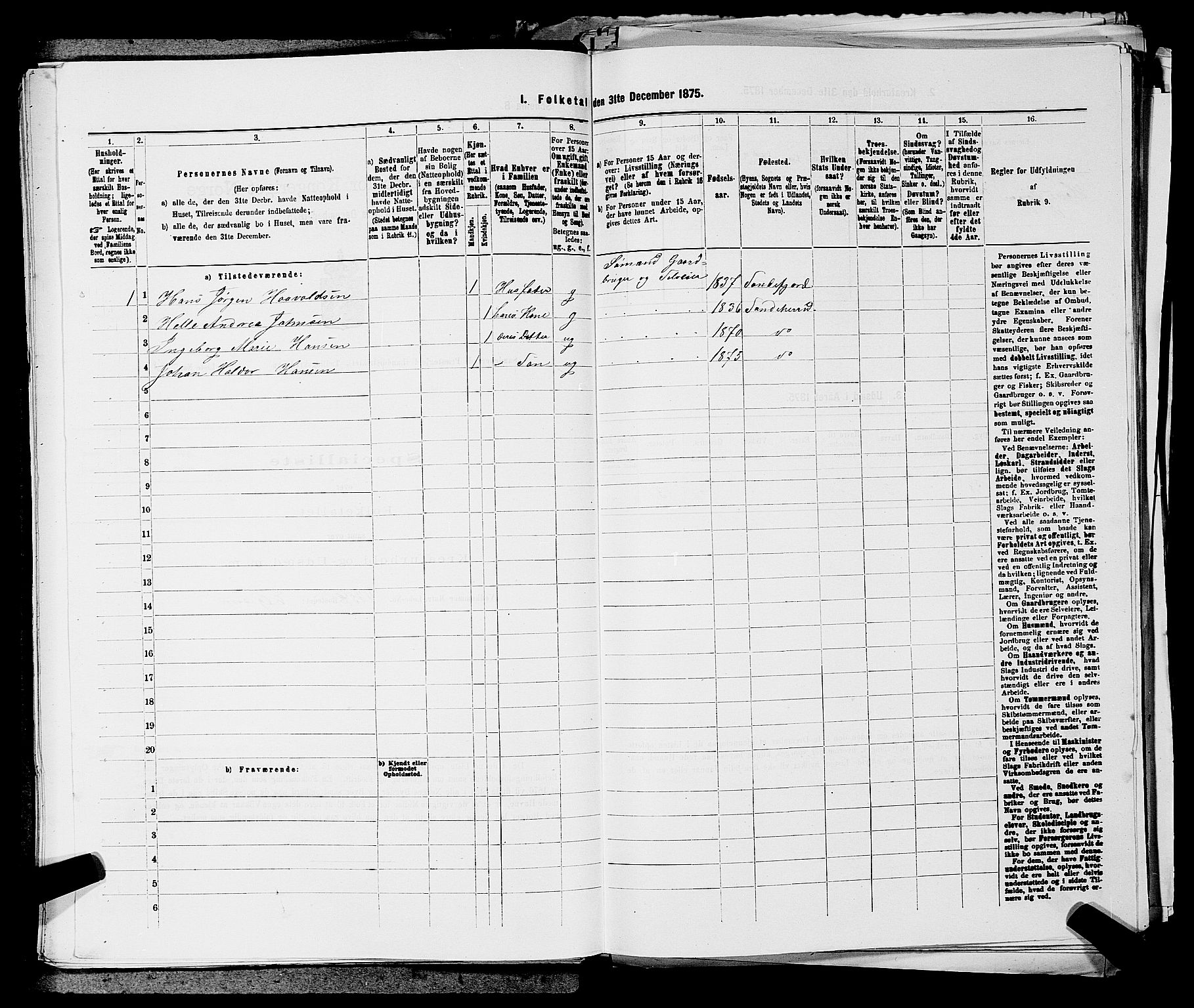 SAKO, 1875 census for 0724L Sandeherred/Sandeherred, 1875, p. 1422
