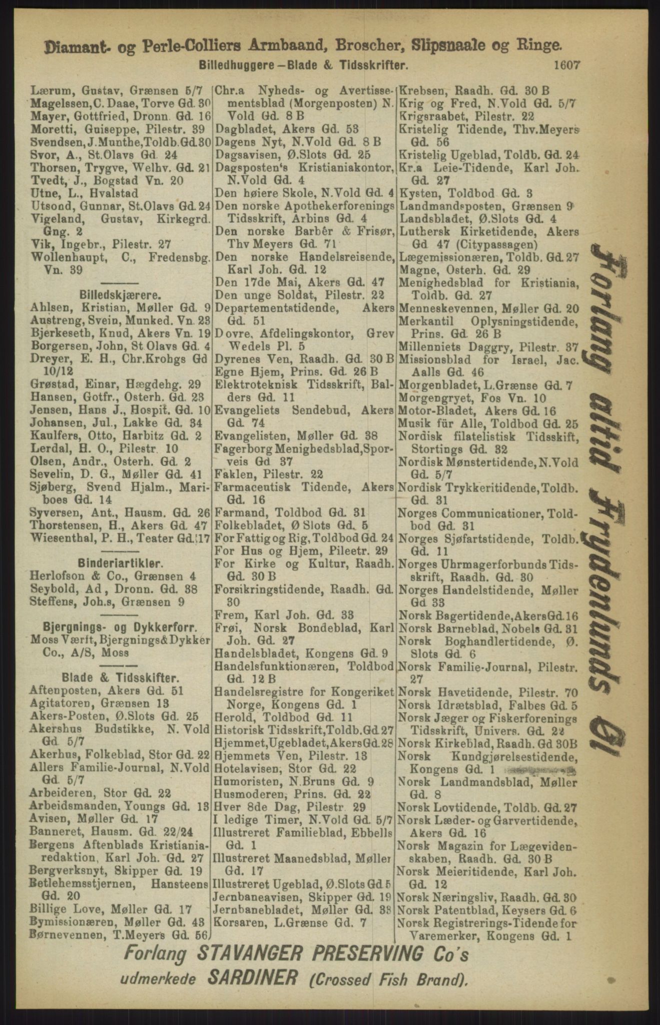 Kristiania/Oslo adressebok, PUBL/-, 1911, p. 1607