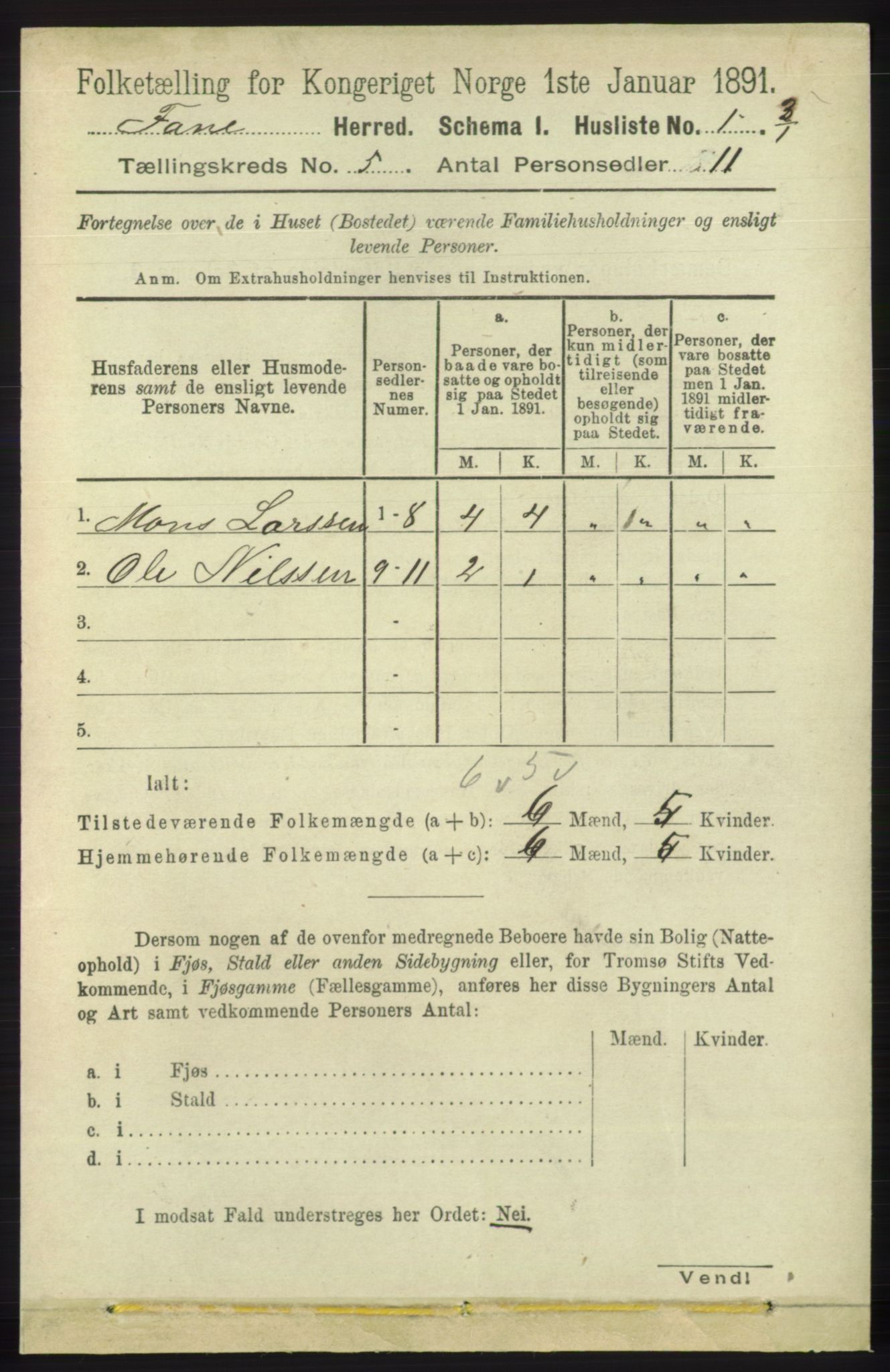 RA, 1891 census for 1249 Fana, 1891, p. 1980