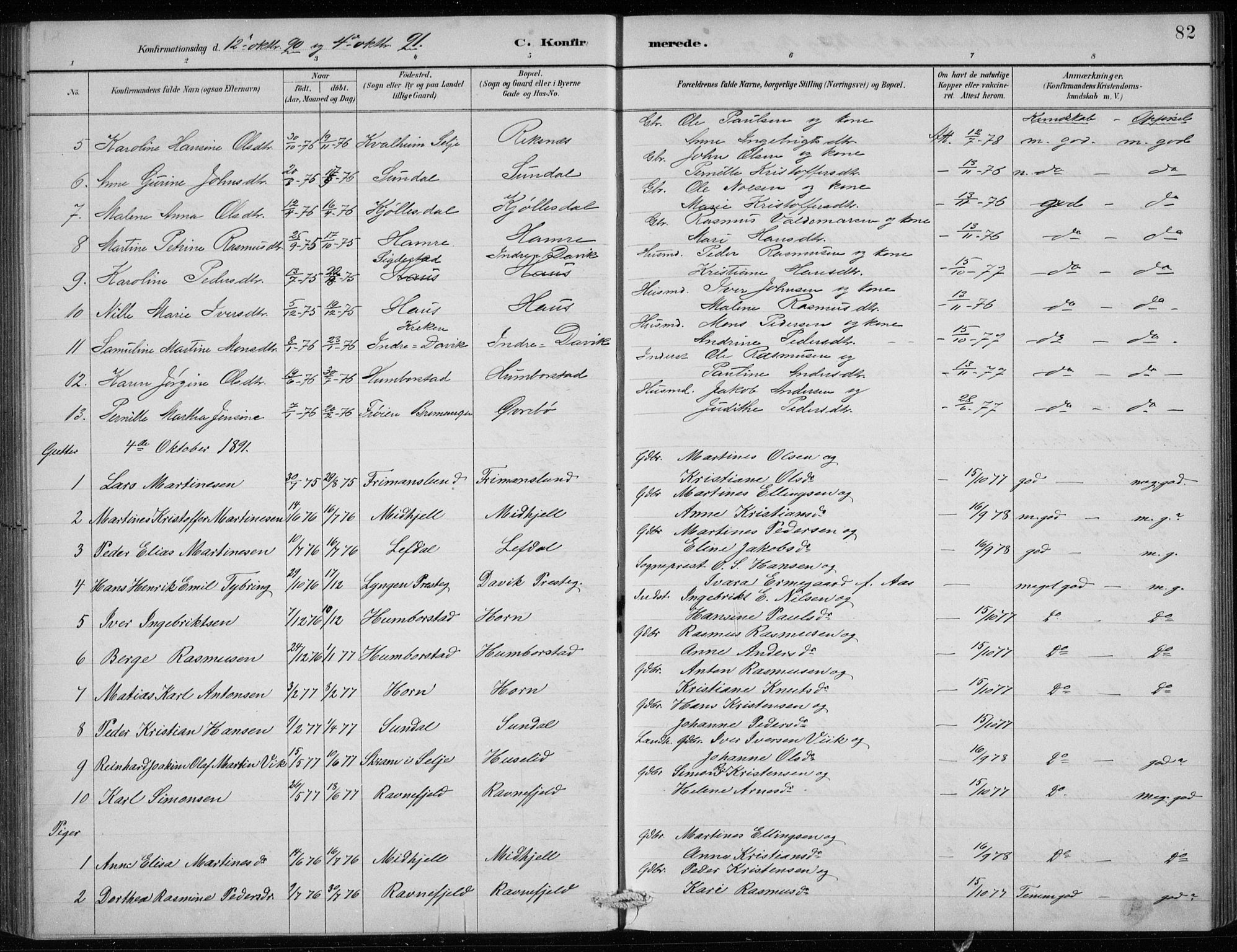 Davik sokneprestembete, AV/SAB-A-79701/H/Hab/Haba/L0002: Parish register (copy) no. A 2, 1890-1911, p. 82