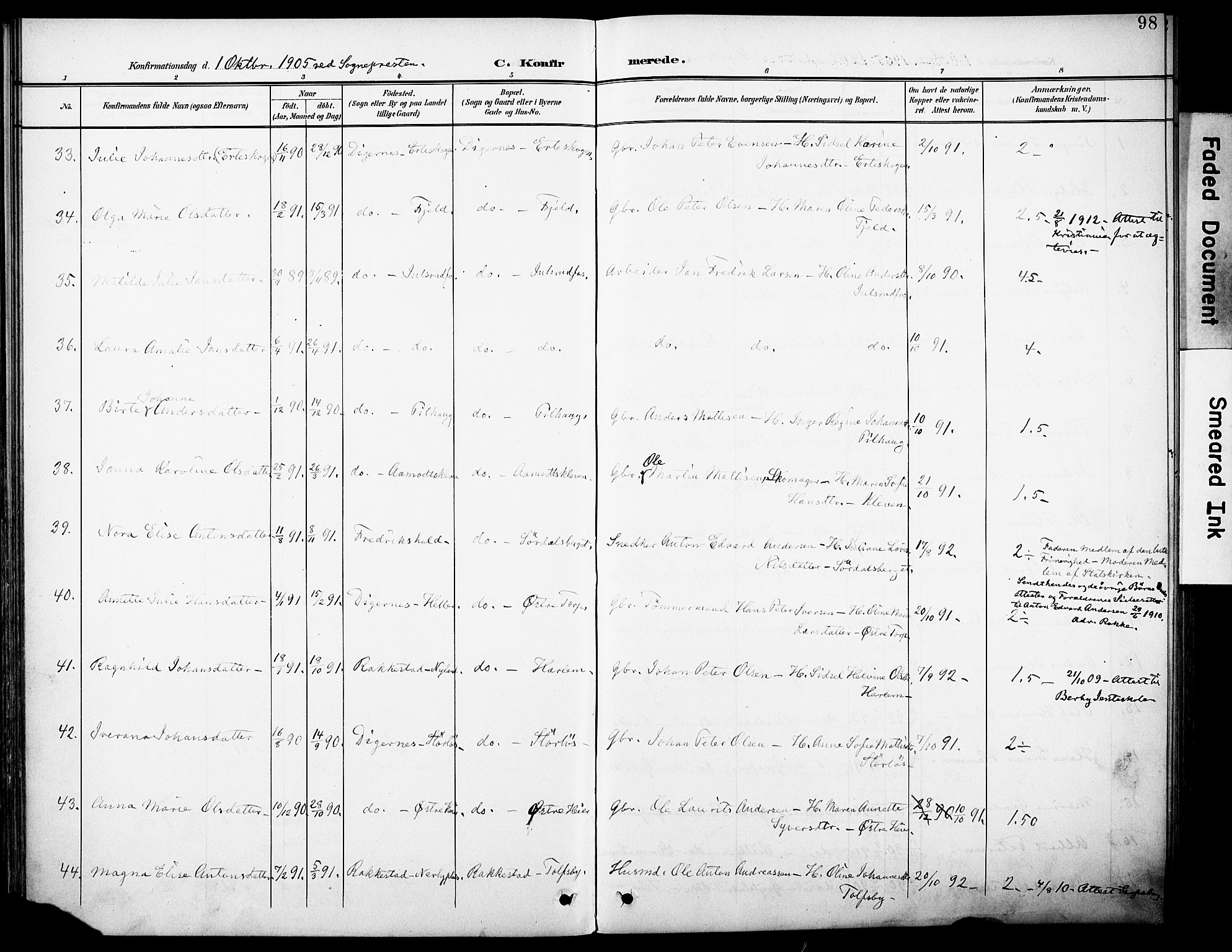 Rakkestad prestekontor Kirkebøker, AV/SAO-A-2008/F/Fb/L0002: Parish register (official) no. II 2, 1900-1920, p. 98