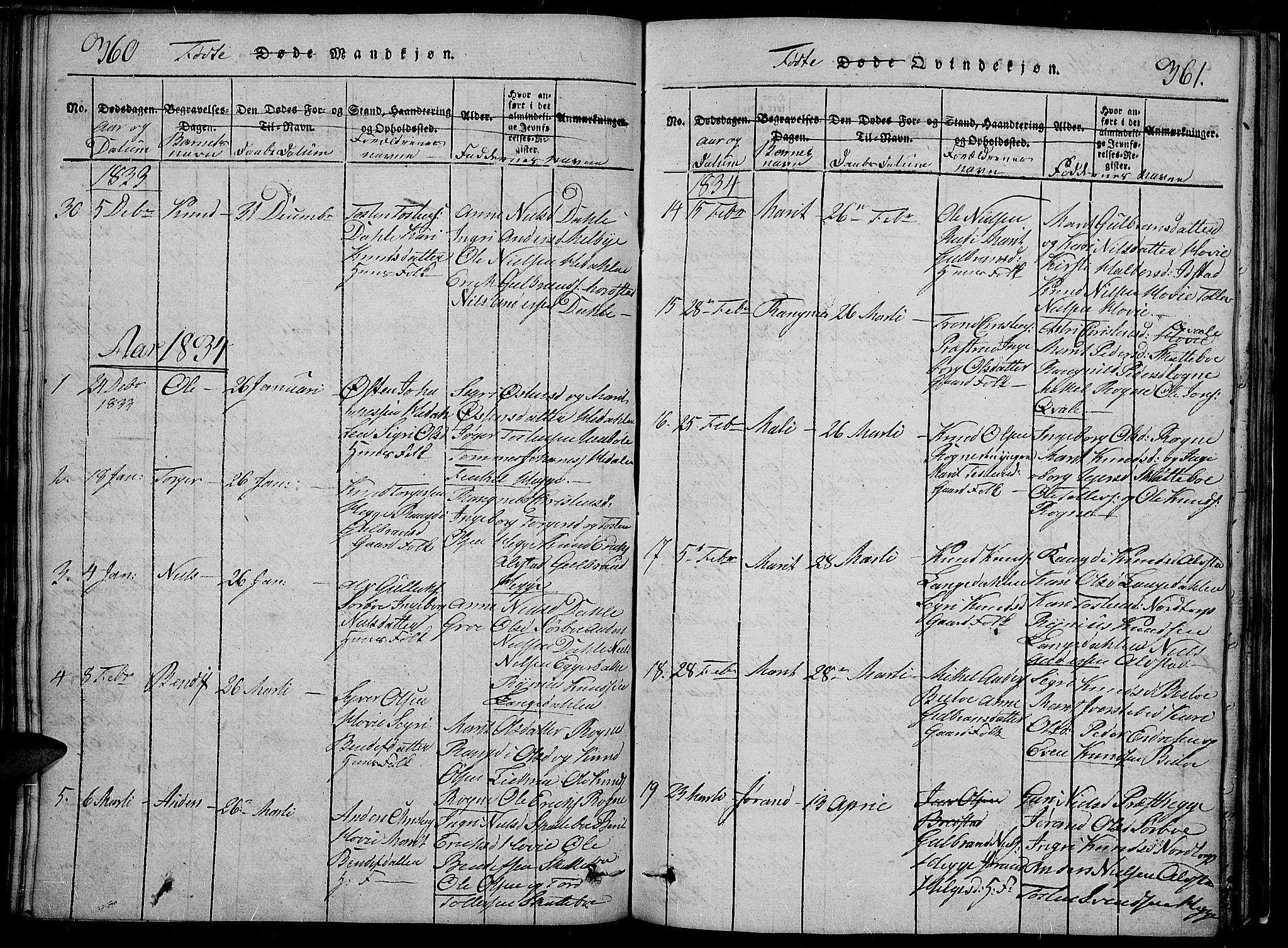 Slidre prestekontor, SAH/PREST-134/H/Ha/Hab/L0002: Parish register (copy) no. 2, 1814-1839, p. 360-361