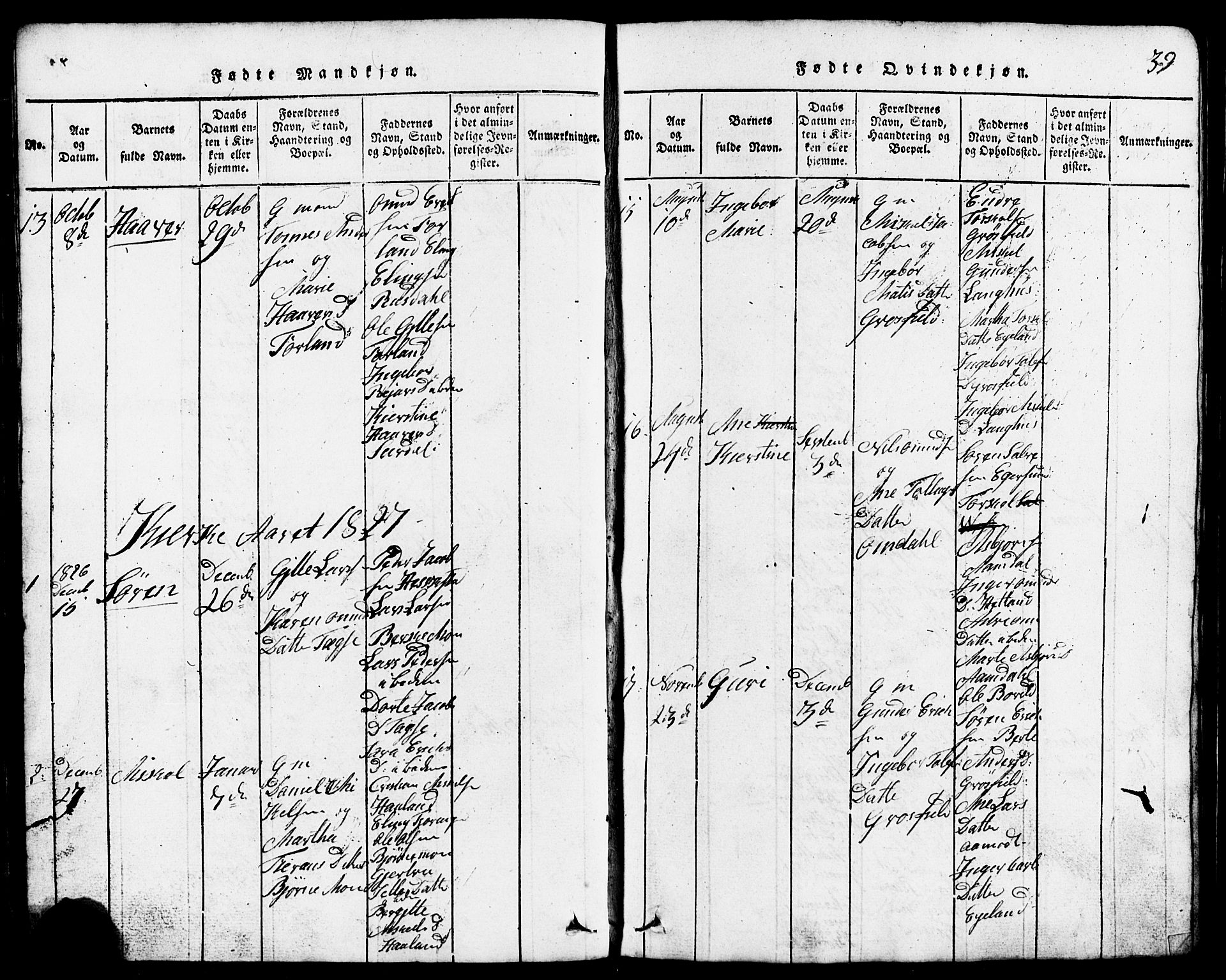 Lund sokneprestkontor, AV/SAST-A-101809/S07/L0001: Parish register (copy) no. B 1, 1815-1853, p. 39