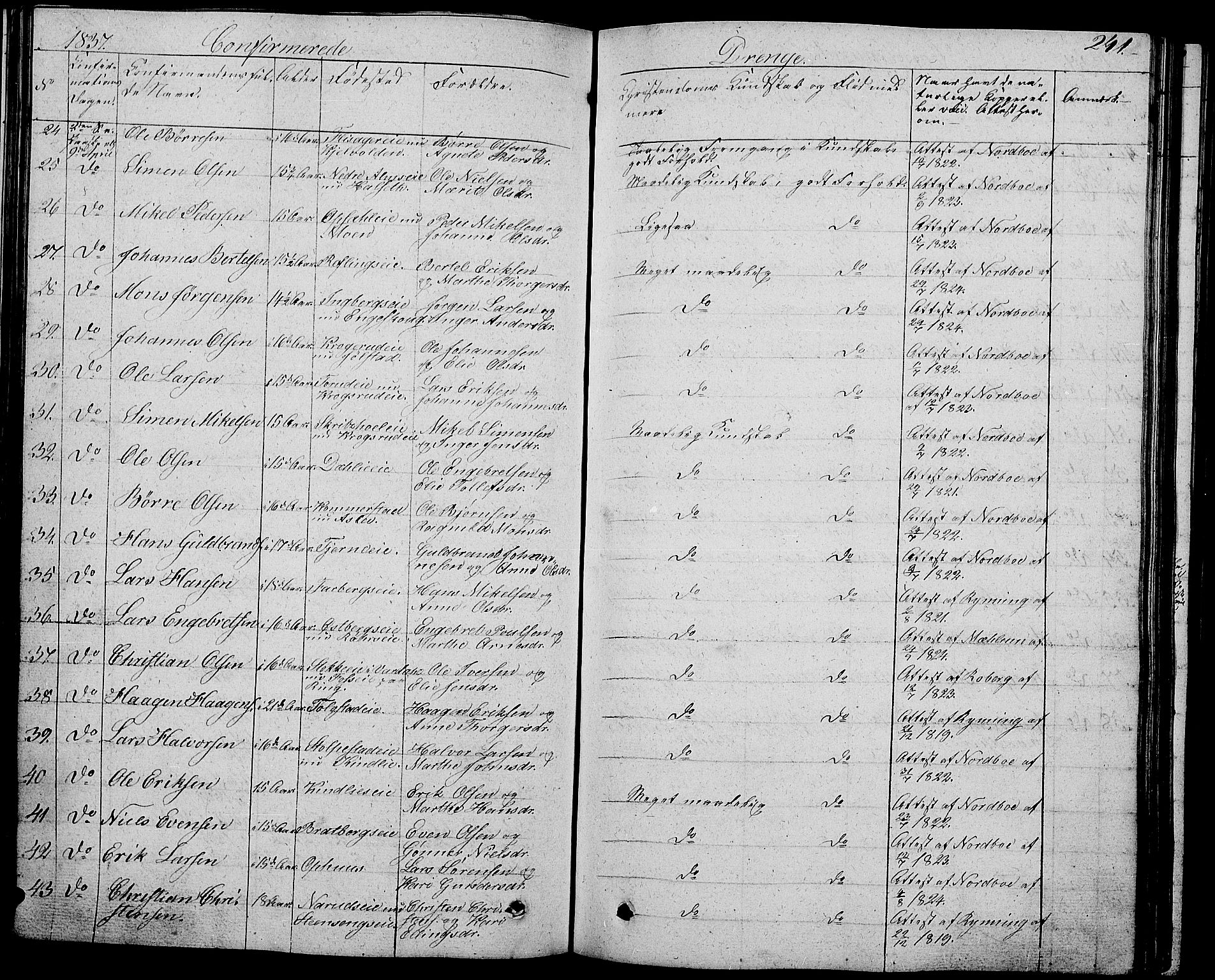 Ringsaker prestekontor, AV/SAH-PREST-014/L/La/L0004: Parish register (copy) no. 4, 1827-1838, p. 241