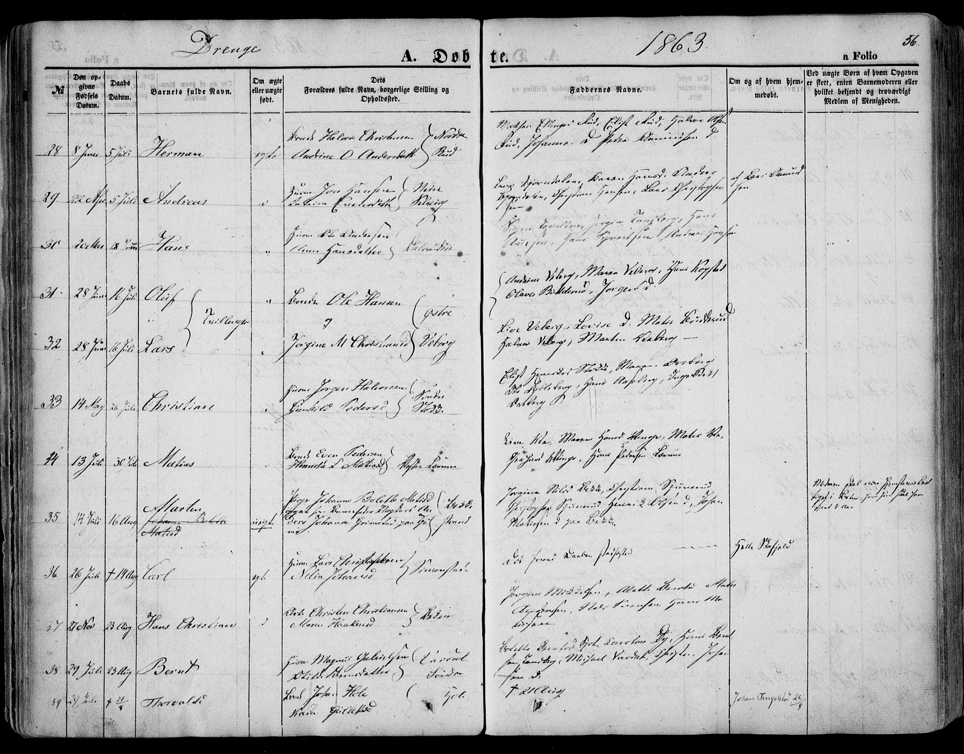 Sande Kirkebøker, SAKO/A-53/F/Fa/L0004: Parish register (official) no. 4, 1847-1864, p. 56
