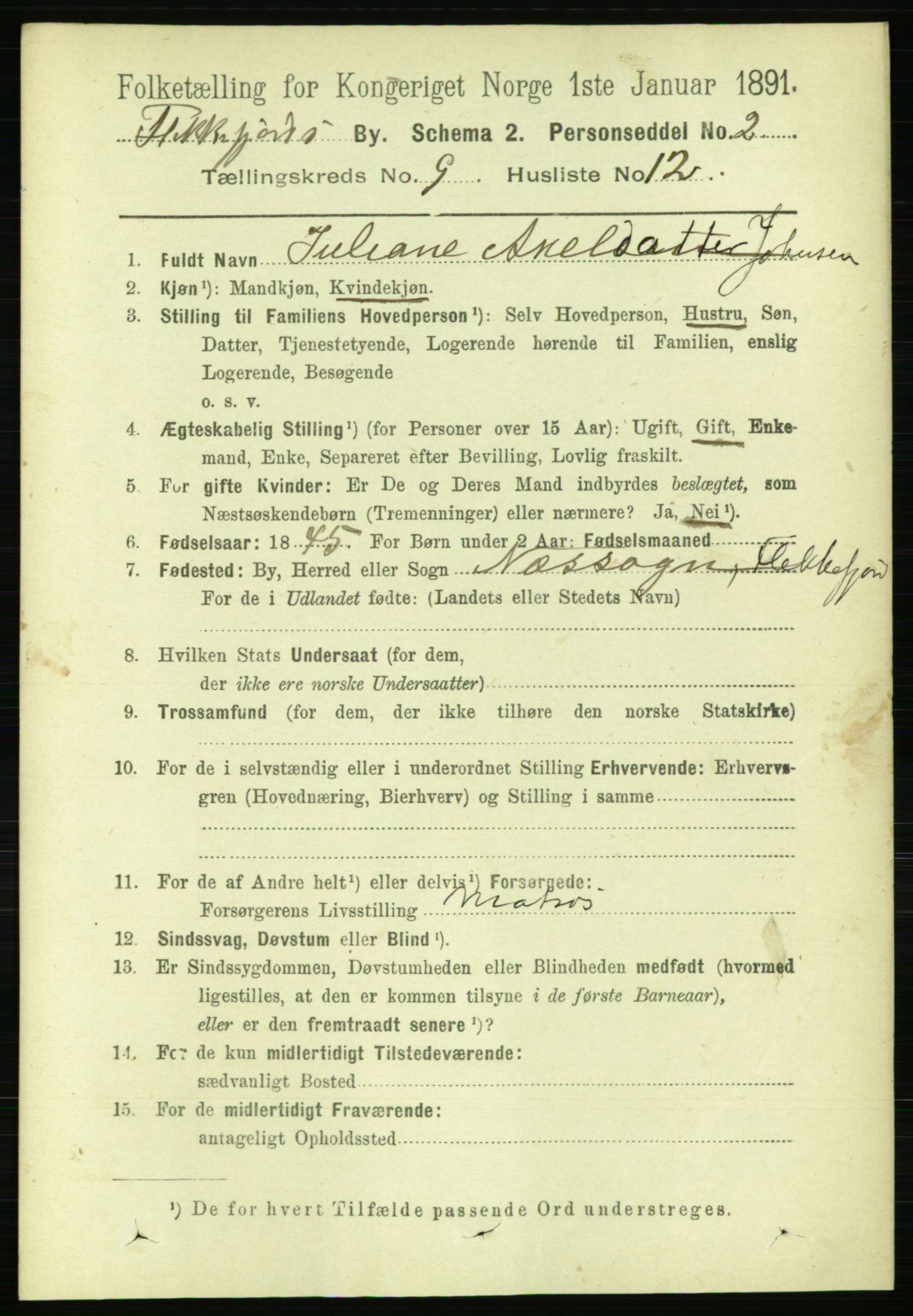 RA, 1891 census for 1004 Flekkefjord, 1891, p. 1524