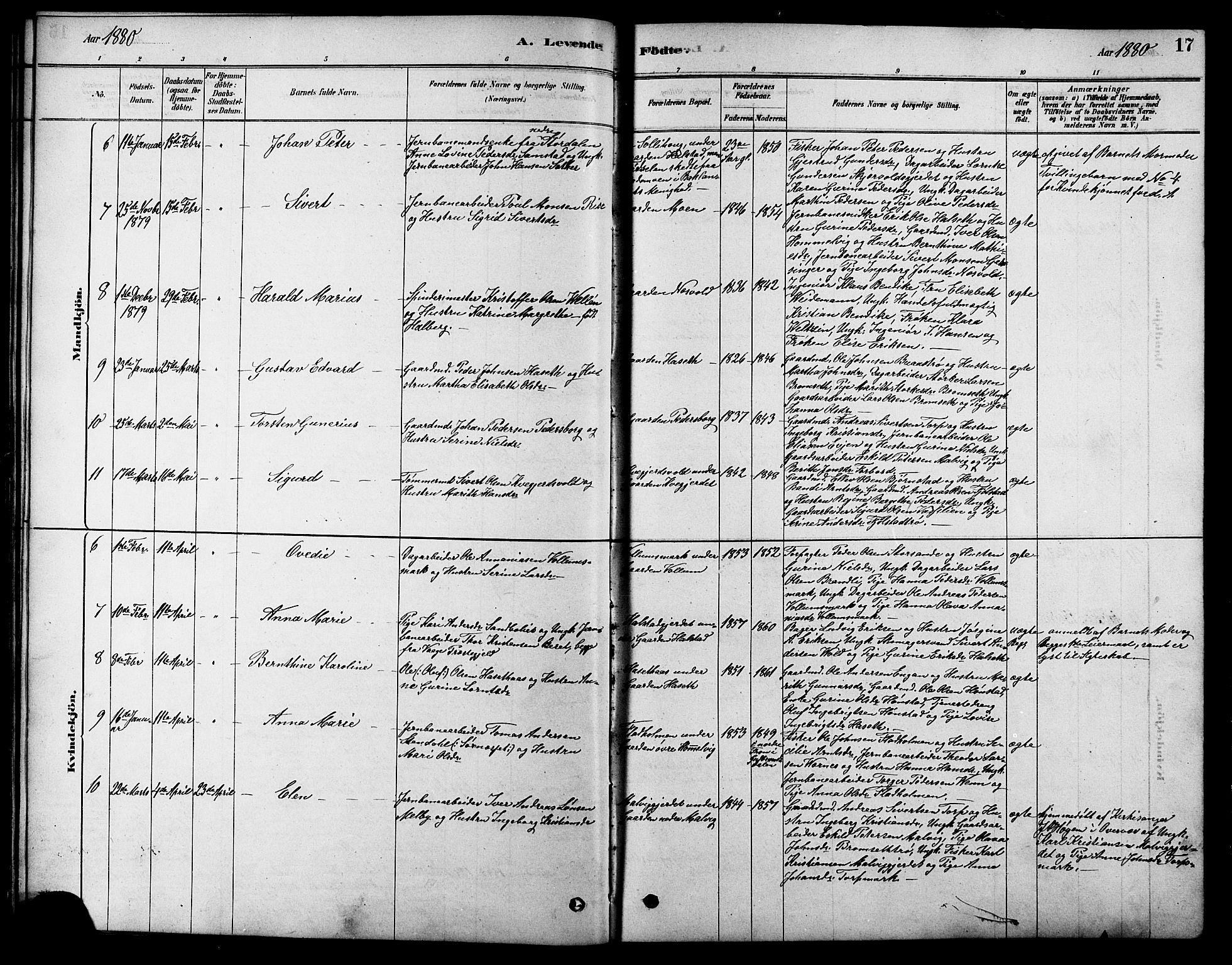 Ministerialprotokoller, klokkerbøker og fødselsregistre - Sør-Trøndelag, SAT/A-1456/616/L0423: Parish register (copy) no. 616C06, 1878-1903, p. 17