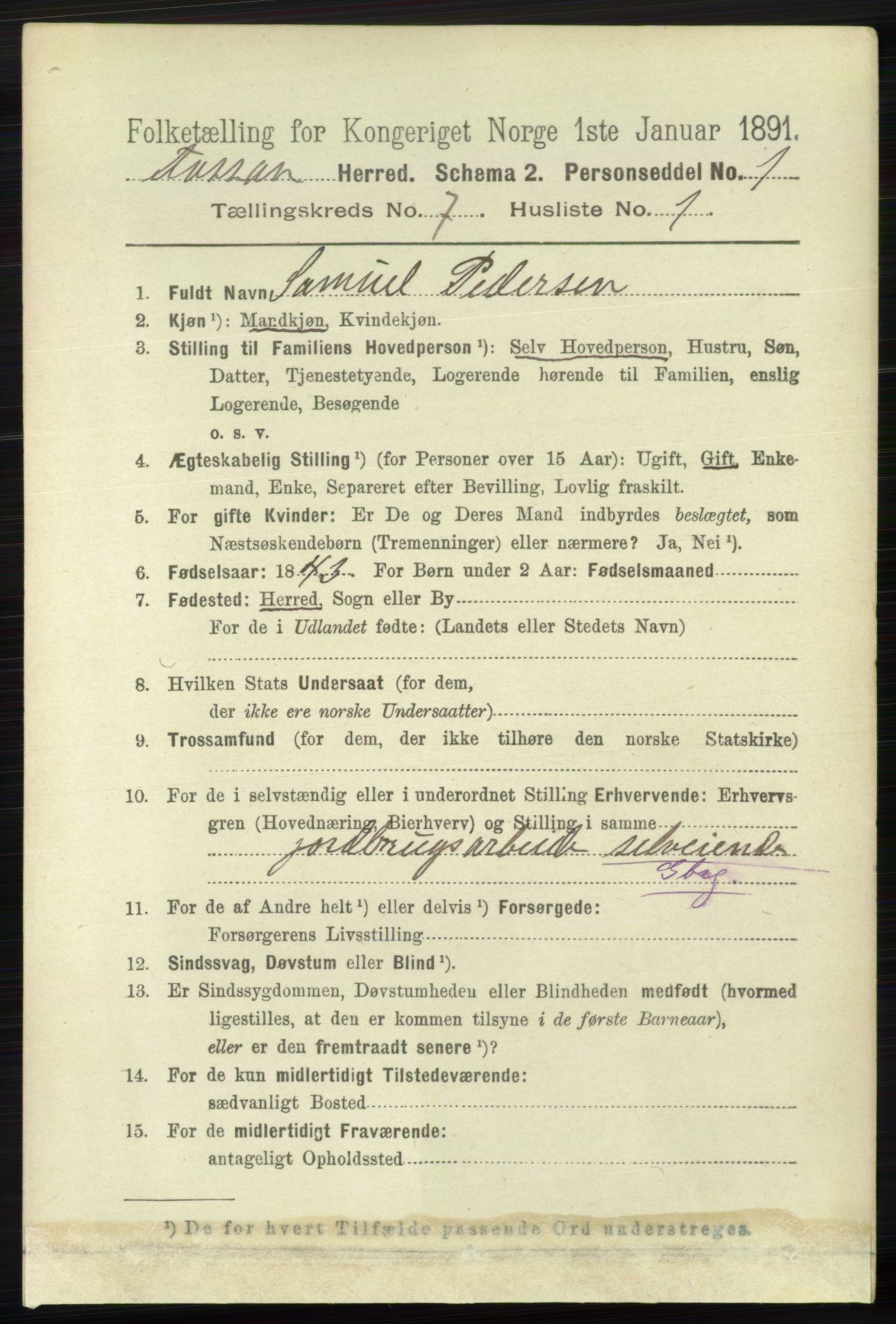 RA, 1891 census for 1129 Forsand, 1891, p. 1207