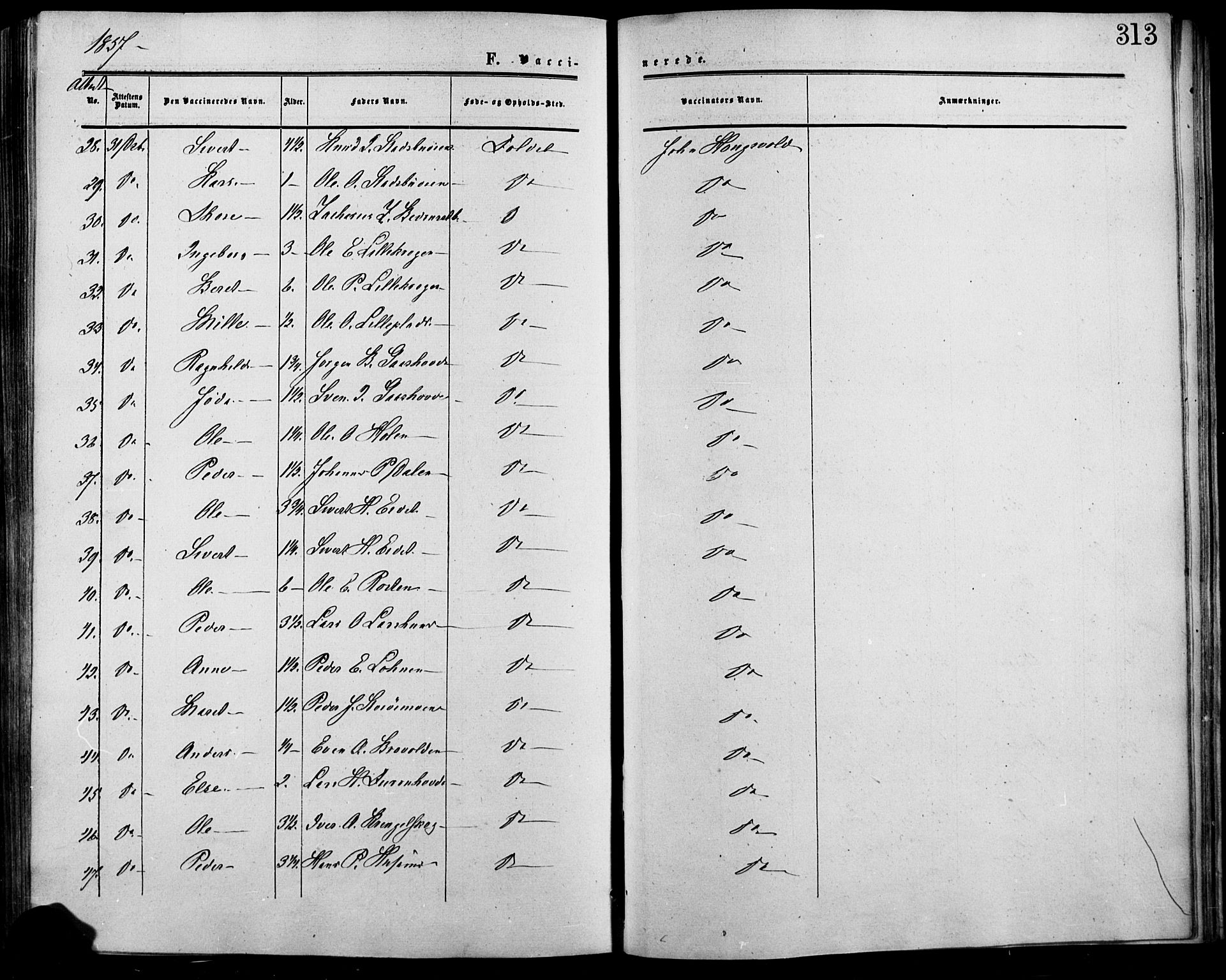 Lesja prestekontor, AV/SAH-PREST-068/H/Ha/Haa/L0007: Parish register (official) no. 7, 1854-1862, p. 313