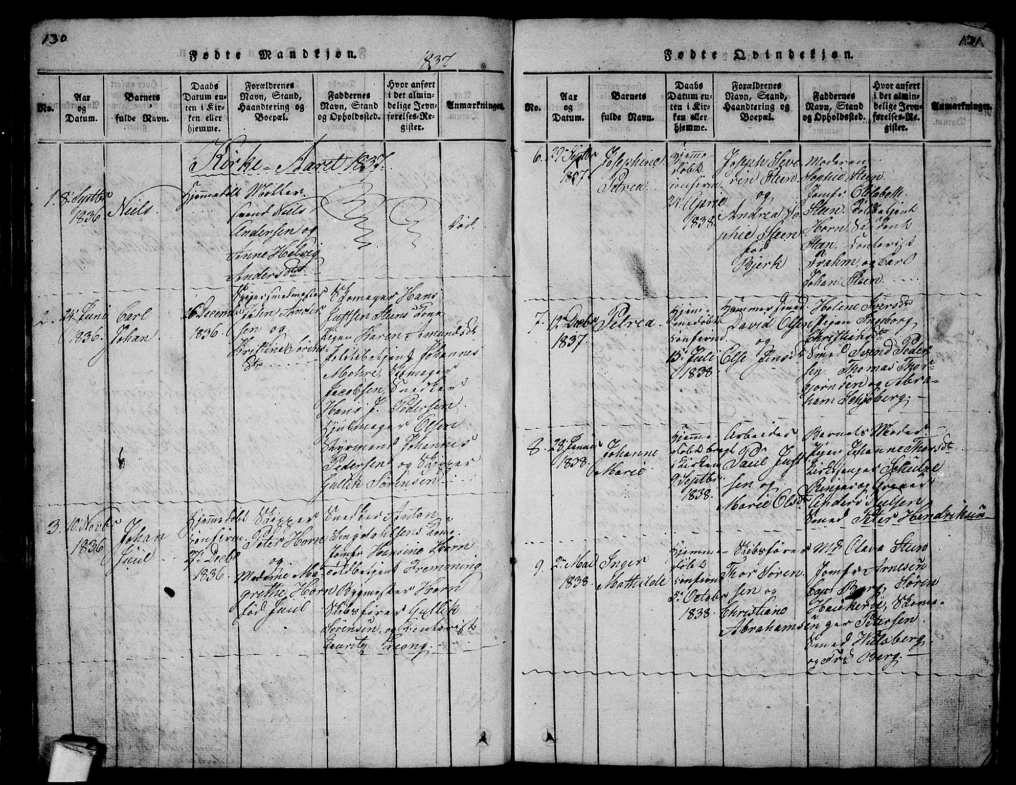 Larvik kirkebøker, AV/SAKO-A-352/G/Gb/L0001: Parish register (copy) no. II 1, 1818-1843, p. 130-131