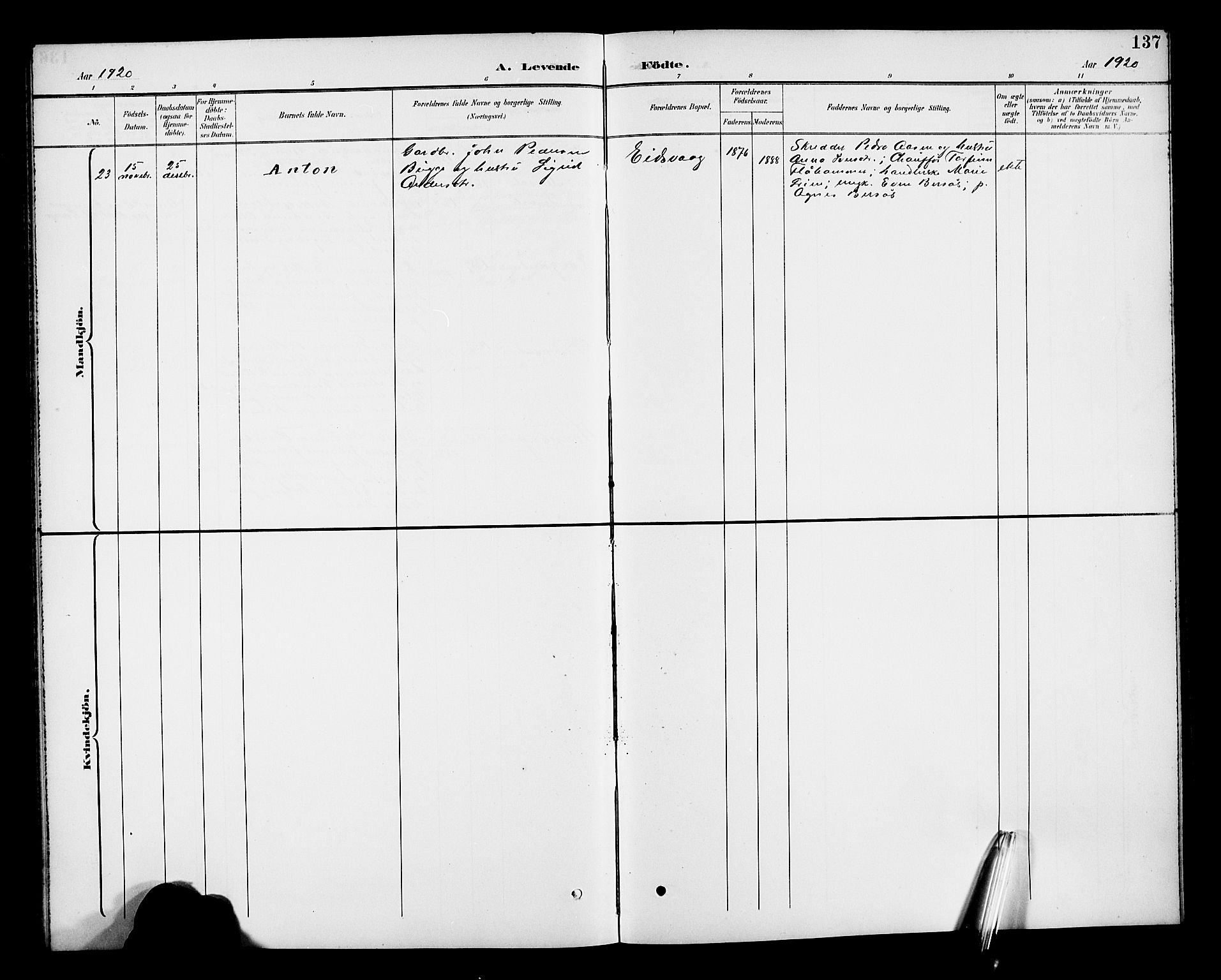 Ministerialprotokoller, klokkerbøker og fødselsregistre - Møre og Romsdal, SAT/A-1454/551/L0632: Parish register (copy) no. 551C04, 1894-1920, p. 137