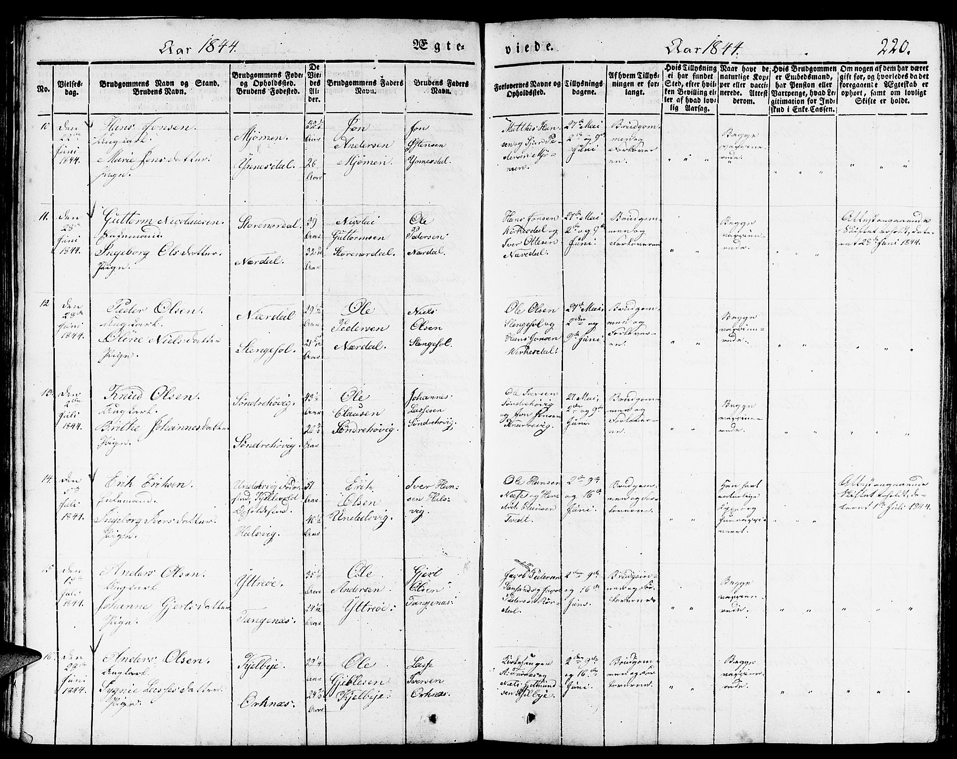 Gulen sokneprestembete, AV/SAB-A-80201/H/Haa/Haaa/L0020: Parish register (official) no. A 20, 1837-1847, p. 220