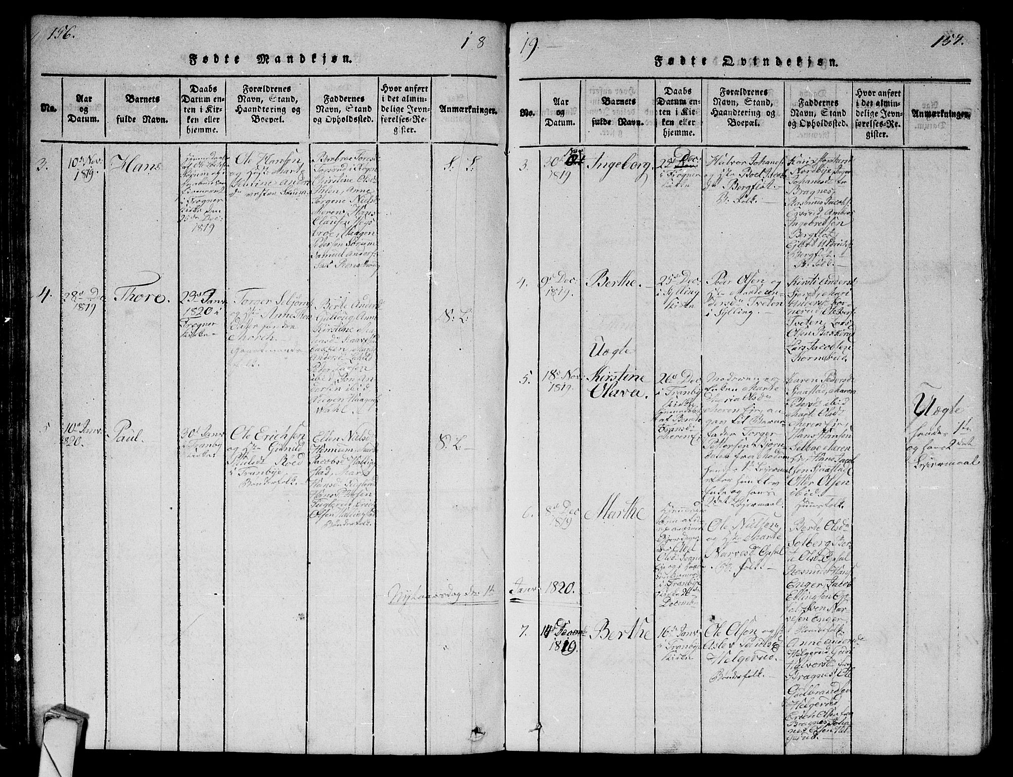 Lier kirkebøker, AV/SAKO-A-230/G/Ga/L0001: Parish register (copy) no. I 1, 1813-1824, p. 156-157