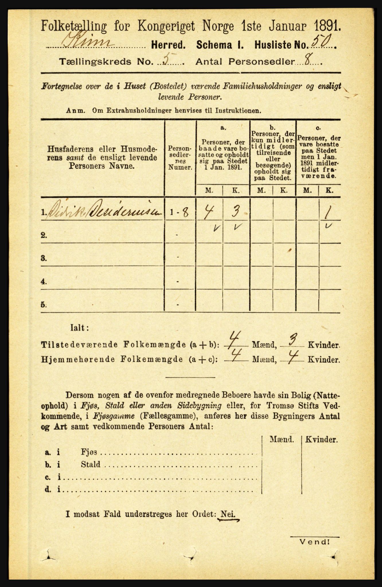 RA, 1891 census for 1437 Kinn, 1891, p. 1789