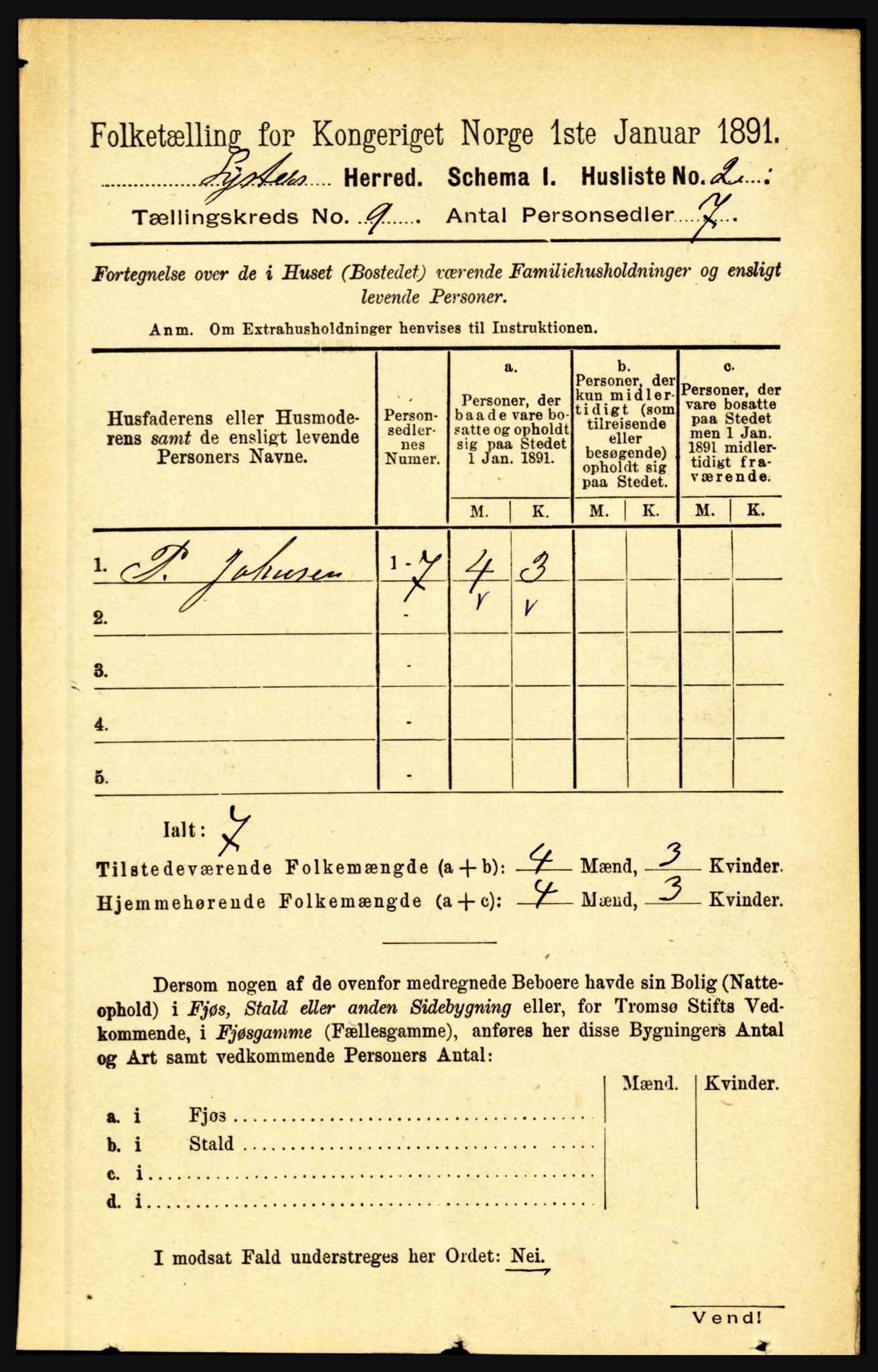 RA, 1891 census for 1426 Luster, 1891, p. 2747