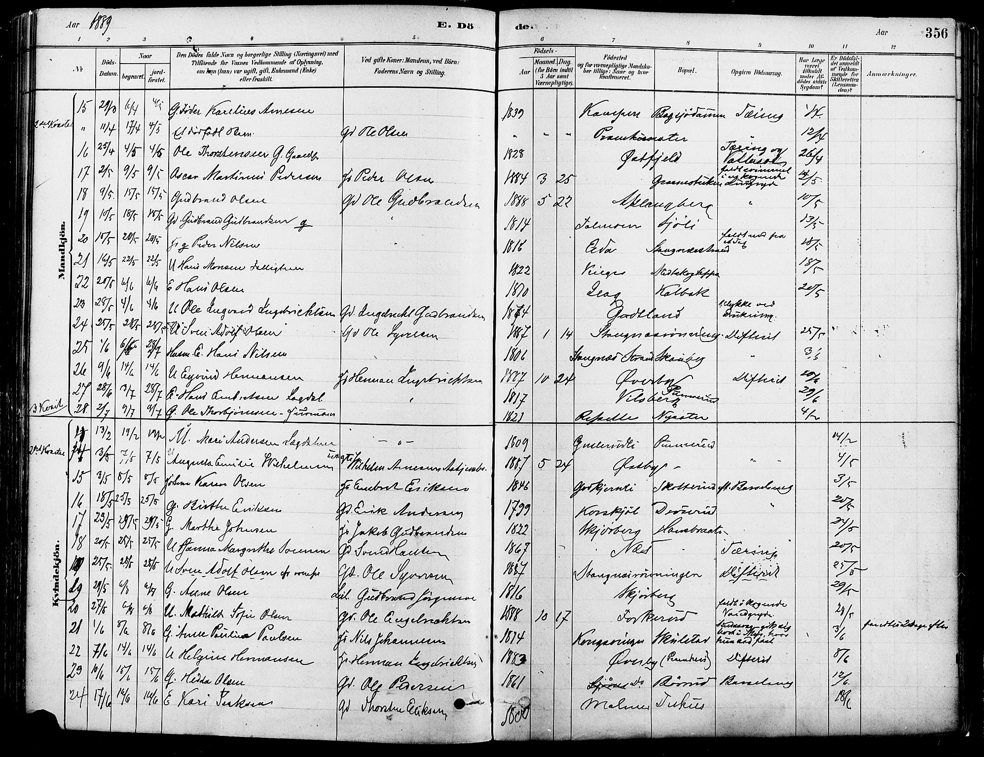 Eidskog prestekontor, SAH/PREST-026/H/Ha/Haa/L0003: Parish register (official) no. 3, 1879-1892, p. 356