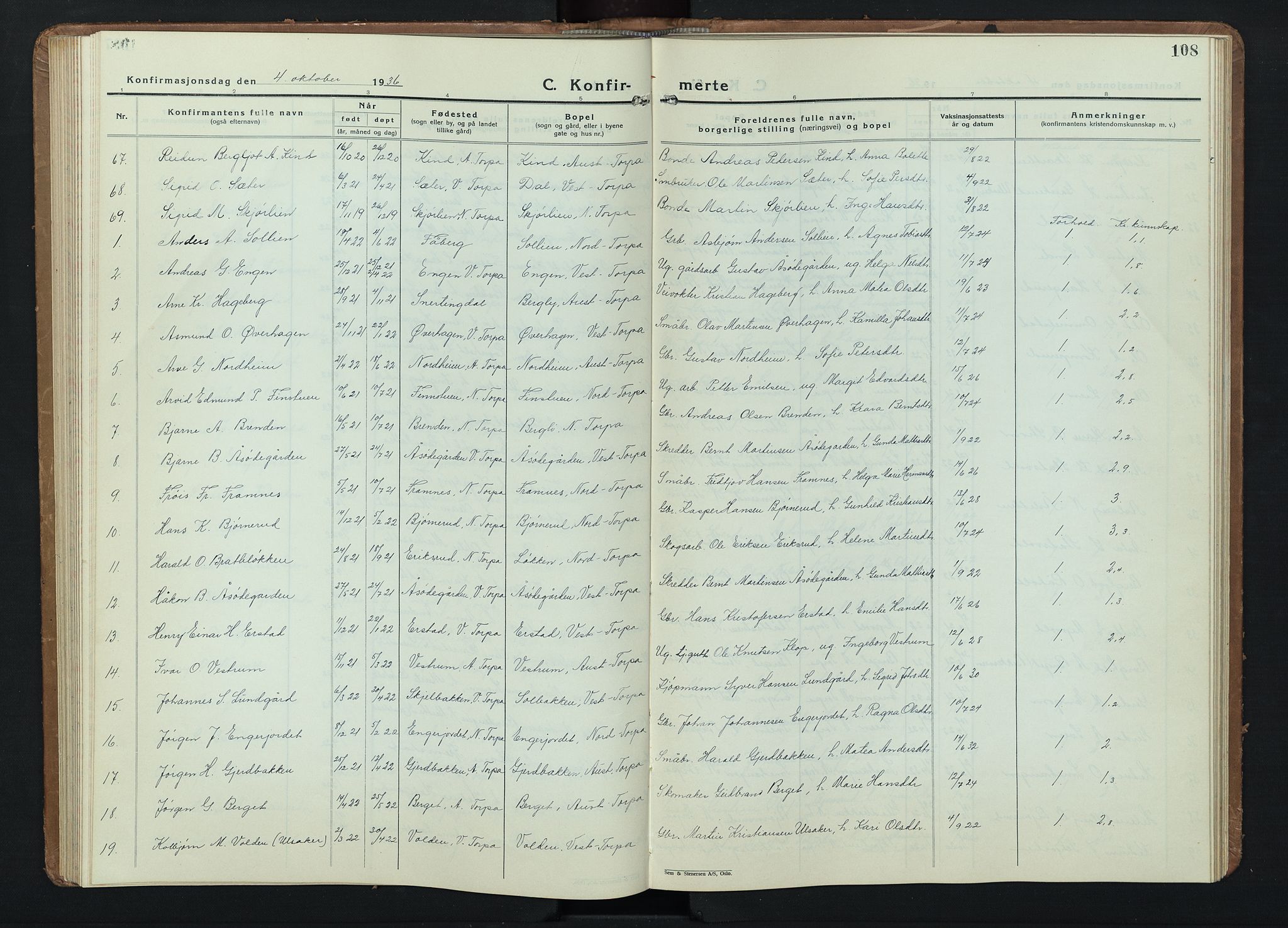 Nordre Land prestekontor, SAH/PREST-124/H/Ha/Hab/L0004: Parish register (copy) no. 4, 1935-1954, p. 108