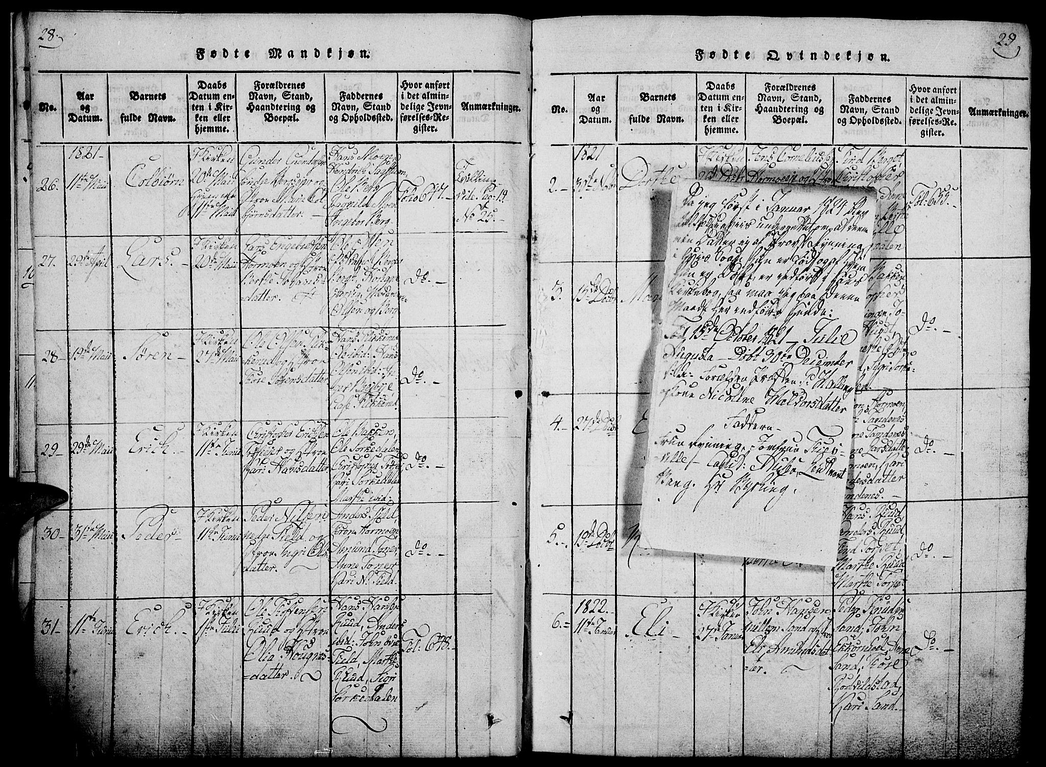 Nord-Odal prestekontor, SAH/PREST-032/H/Ha/Haa/L0001: Parish register (official) no. 1, 1819-1838, p. 28-29