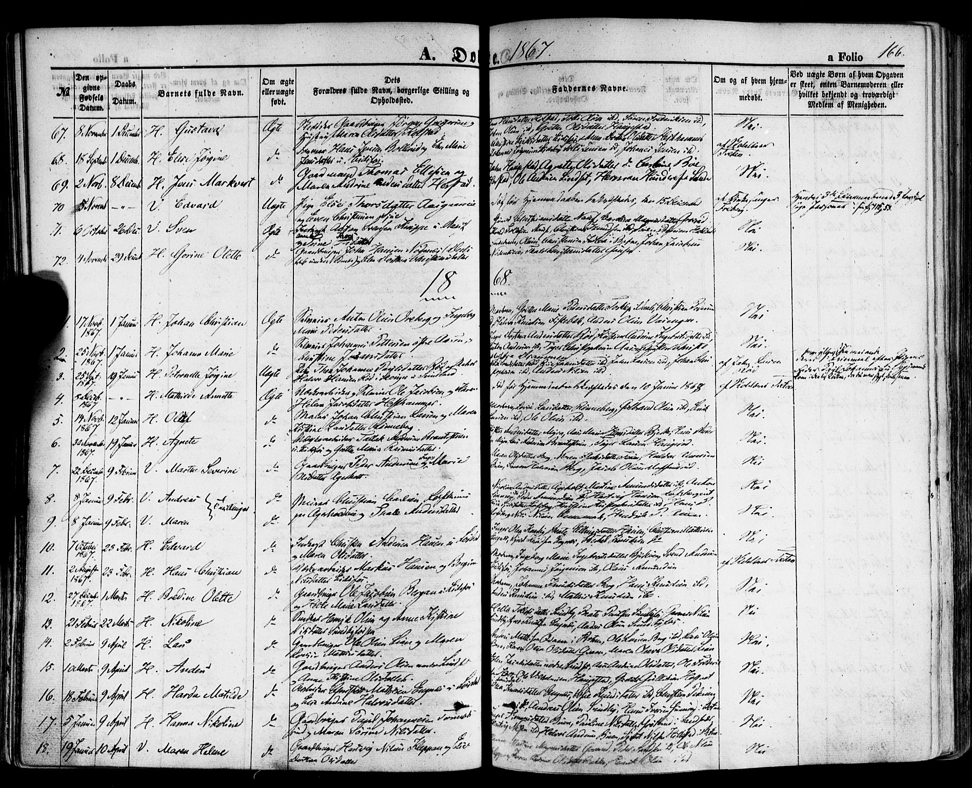 Hof kirkebøker, SAKO/A-64/F/Fa/L0006: Parish register (official) no. I 6, 1851-1877, p. 166