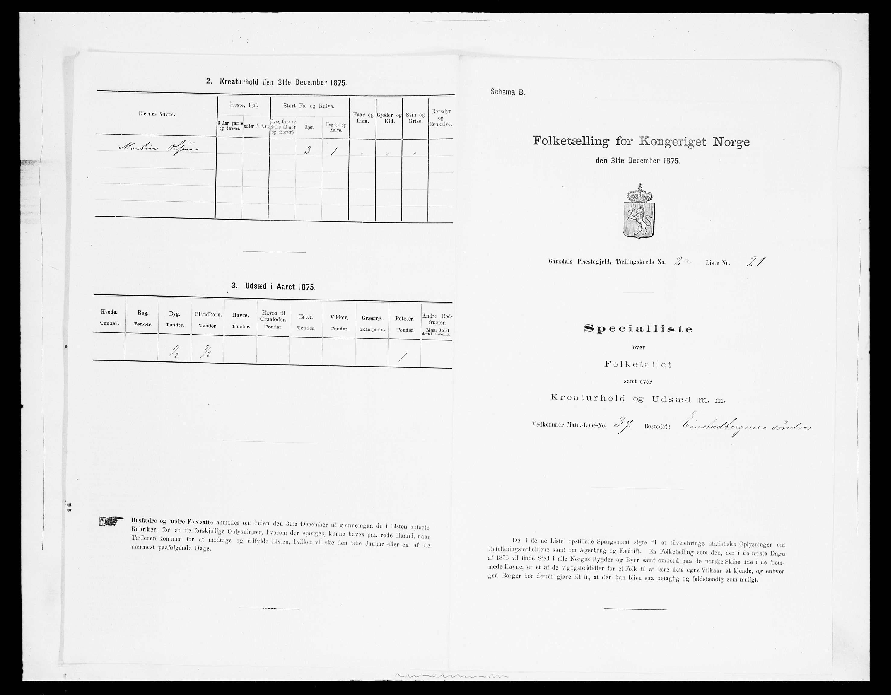 SAH, 1875 census for 0522P Gausdal, 1875, p. 435