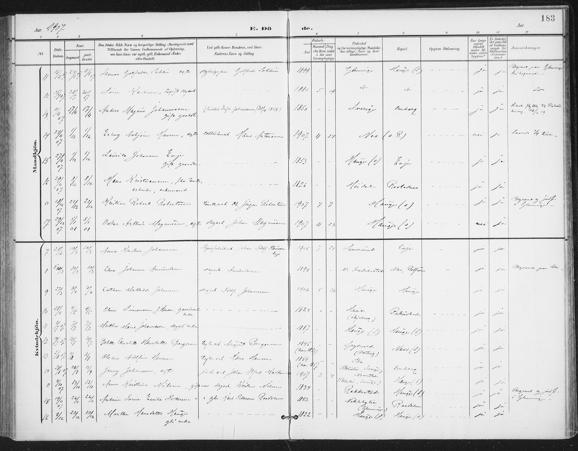 Rolvsøy prestekontor Kirkebøker, AV/SAO-A-2004/F/Fa/L0001: Parish register (official) no. 1, 1901-1909, p. 183