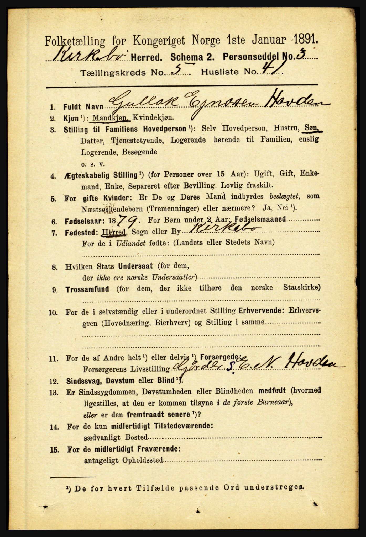 RA, 1891 census for 1416 Kyrkjebø, 1891, p. 1300