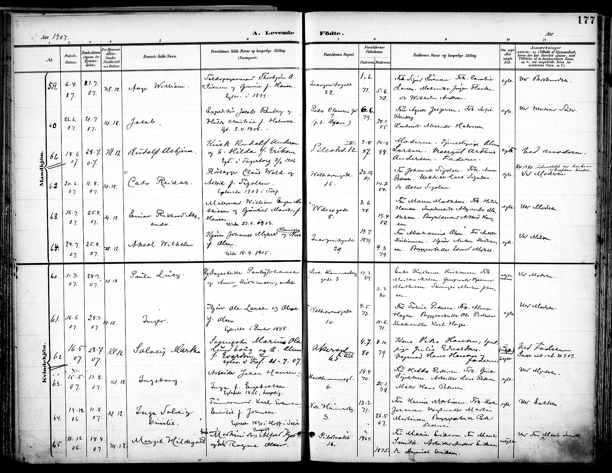 Trefoldighet prestekontor Kirkebøker, AV/SAO-A-10882/F/Fa/L0007: Parish register (official) no. I 7, 1900-1914, p. 177