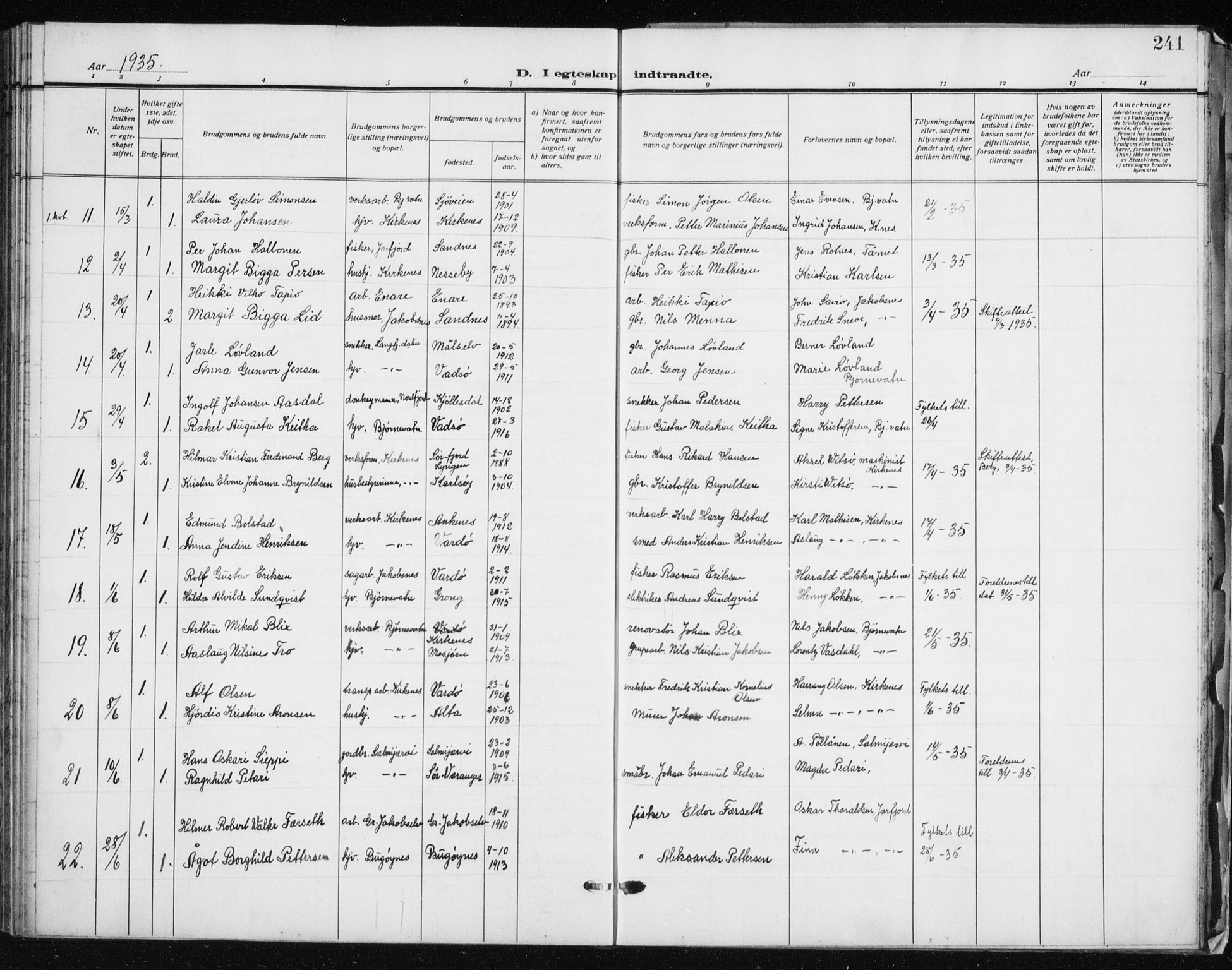 Sør-Varanger sokneprestkontor, AV/SATØ-S-1331/H/Hb/L0006klokker: Parish register (copy) no. 6, 1929-1938, p. 241