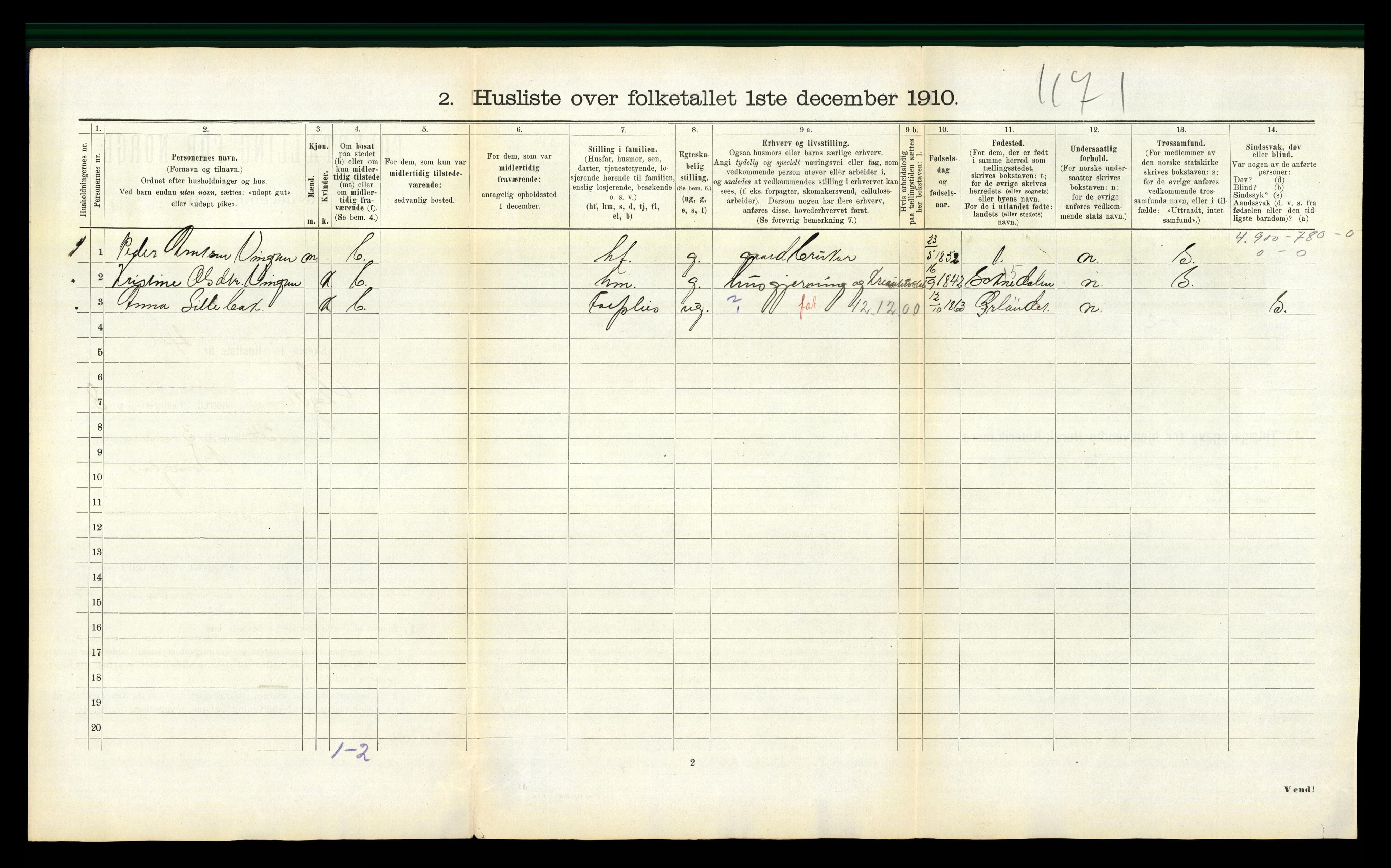 RA, 1910 census for Agdenes, 1910, p. 426