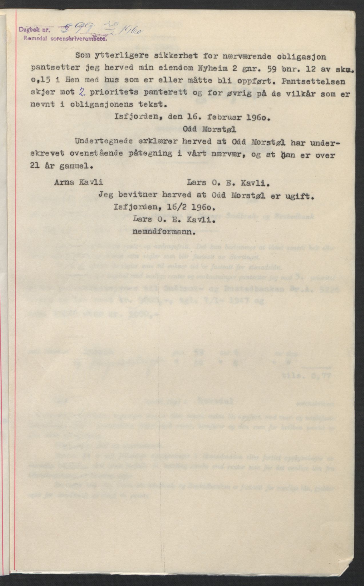 Romsdal sorenskriveri, AV/SAT-A-4149/1/2/2C: Mortgage book no. B4, 1948-1949, Diary no: : 599/1960