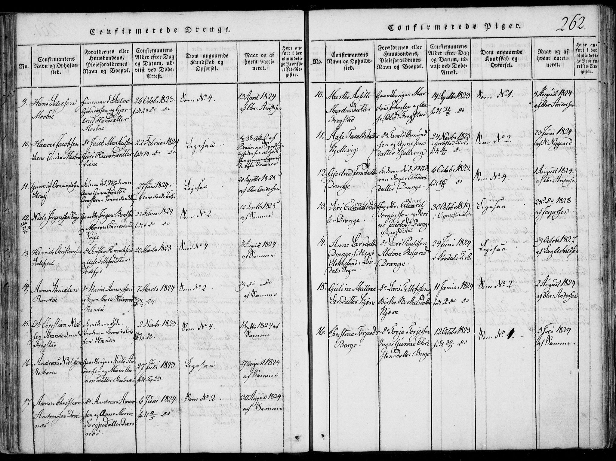 Oddernes sokneprestkontor, AV/SAK-1111-0033/F/Fa/Faa/L0005: Parish register (official) no. A 5, 1820-1838, p. 262