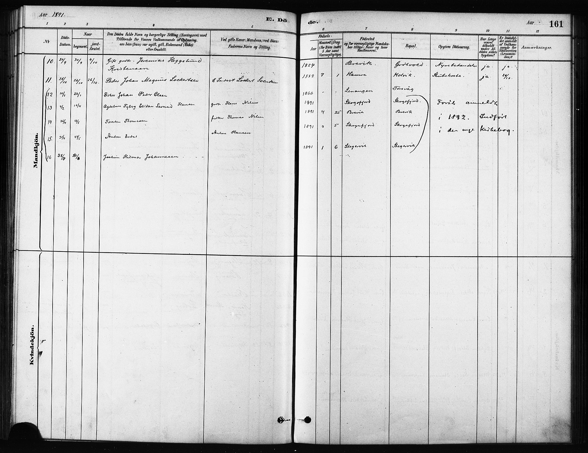 Karlsøy sokneprestembete, SATØ/S-1299/H/Ha/Haa/L0011kirke: Parish register (official) no. 11, 1879-1892, p. 161