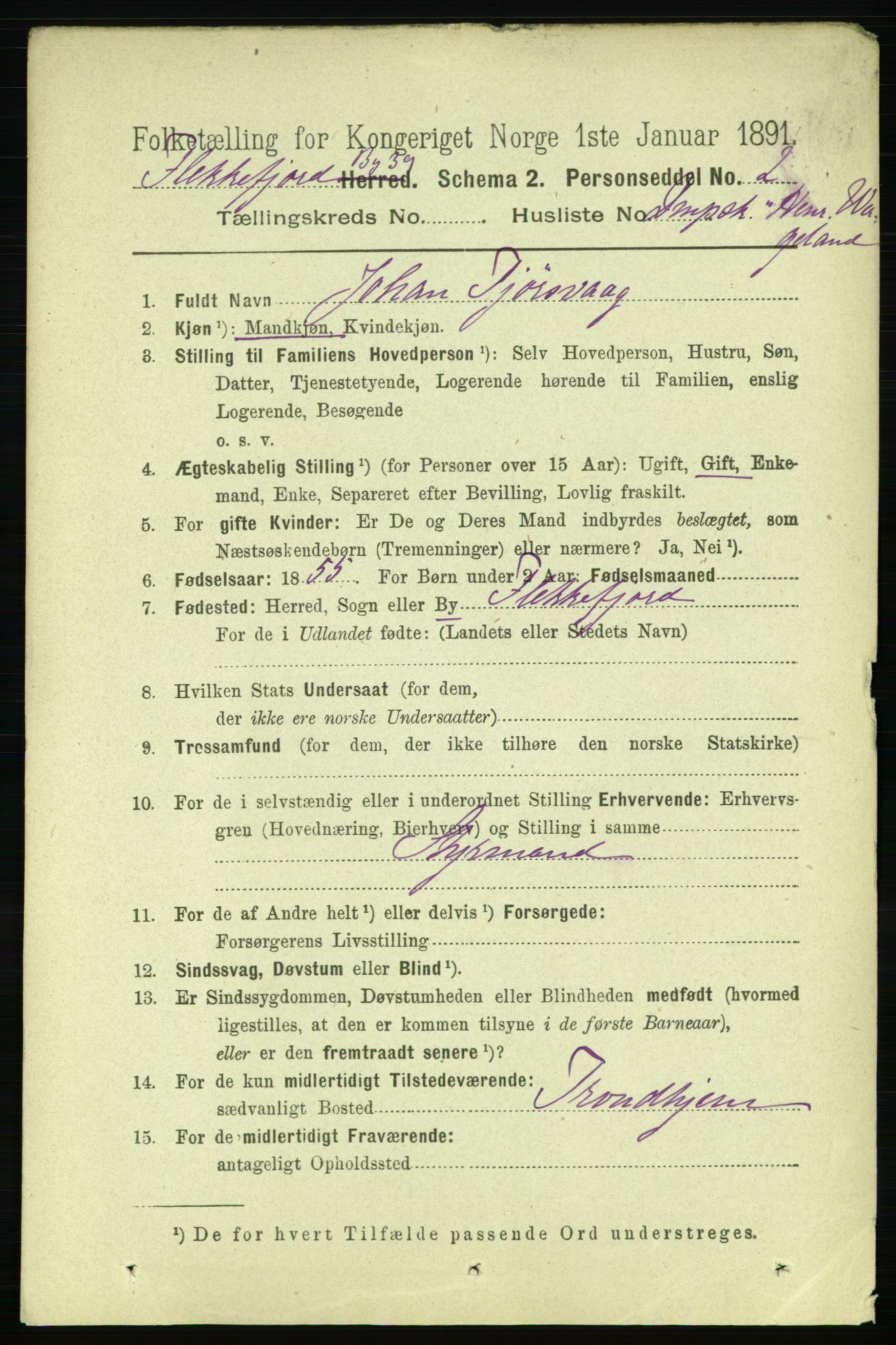 RA, 1891 census for 1004 Flekkefjord, 1891, p. 2354