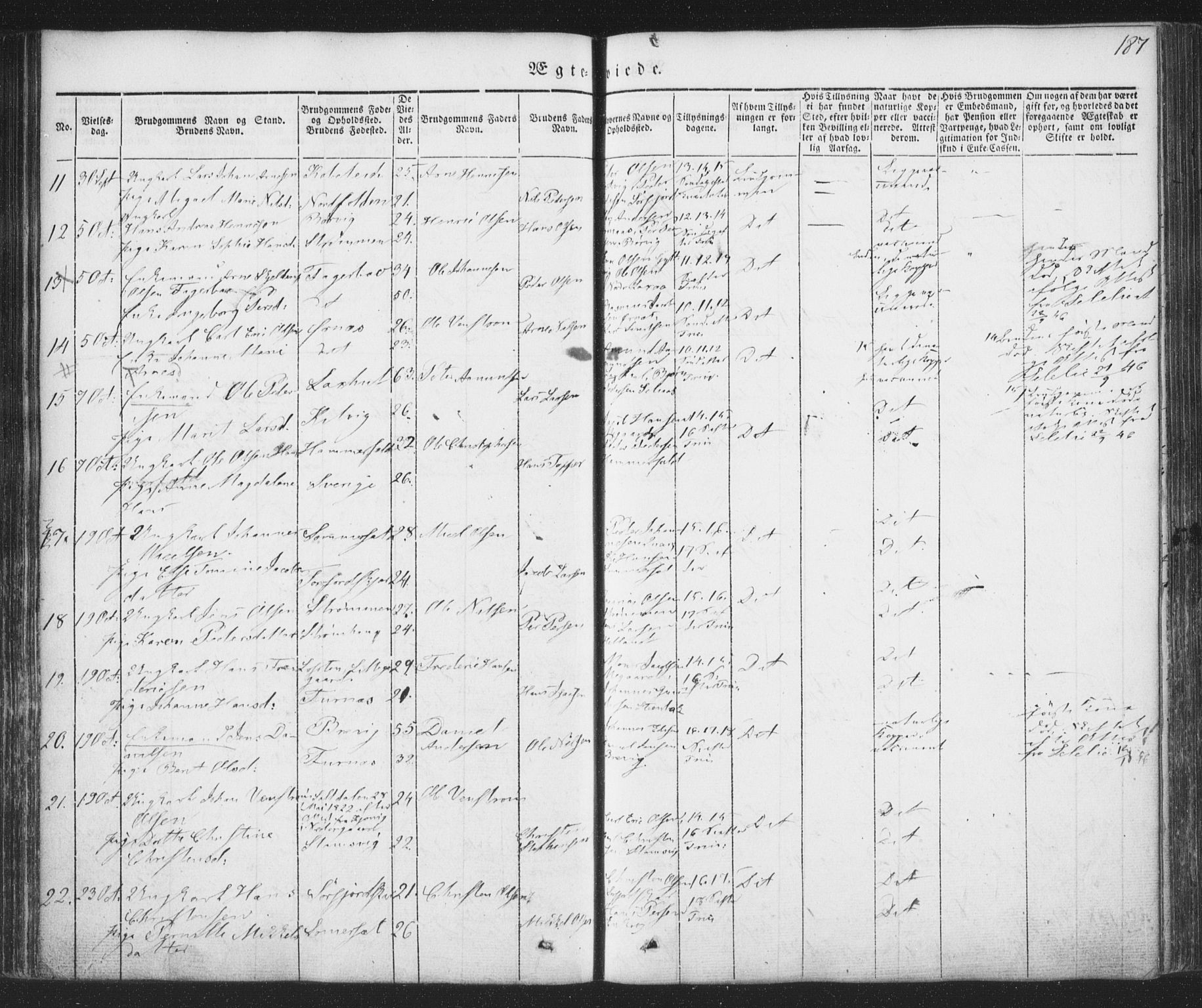 Ministerialprotokoller, klokkerbøker og fødselsregistre - Nordland, SAT/A-1459/853/L0769: Parish register (official) no. 853A08, 1836-1856, p. 187