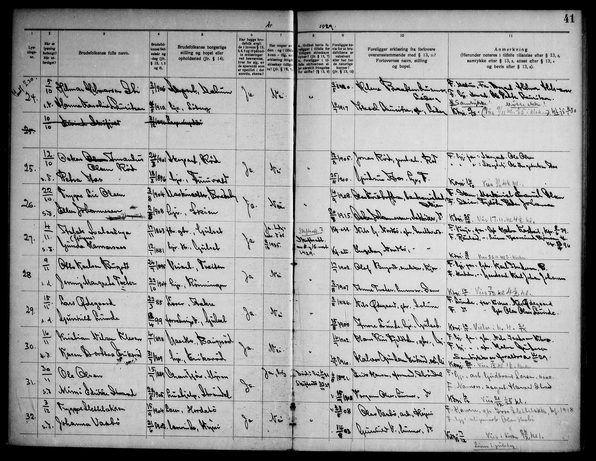 Gjerpen kirkebøker, SAKO/A-265/H/Ha/L0003: Banns register no. I 3, 1919-1946, p. 41