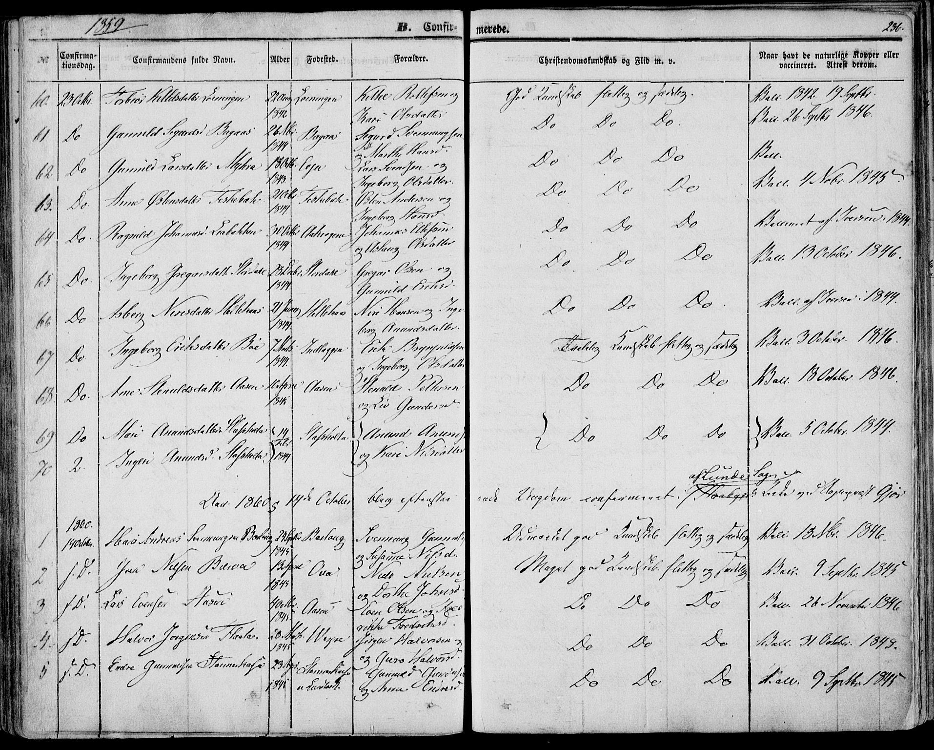 Bø kirkebøker, AV/SAKO-A-257/F/Fa/L0008: Parish register (official) no. 8, 1849-1861, p. 236