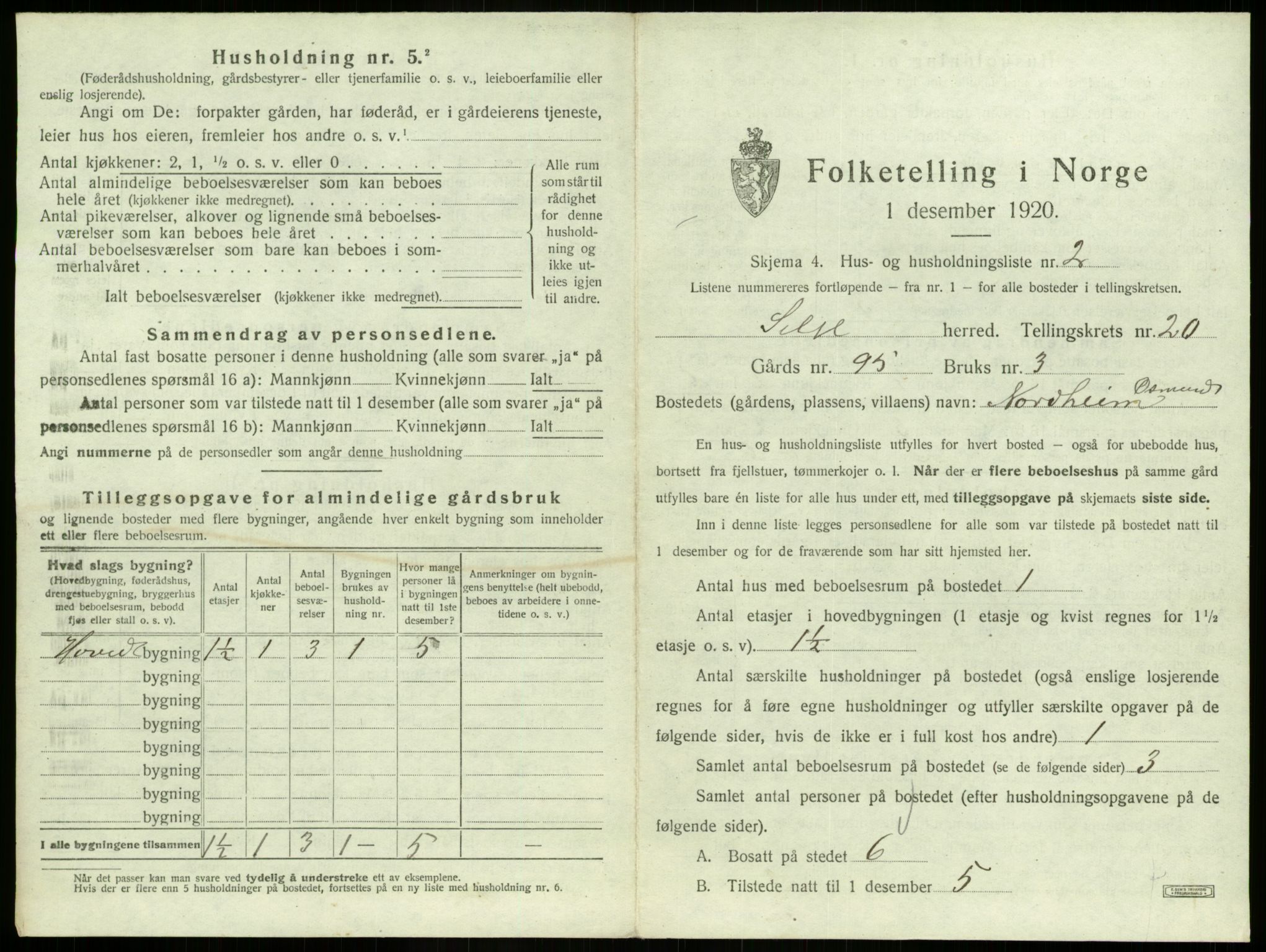 SAB, 1920 census for Selje, 1920, p. 1156