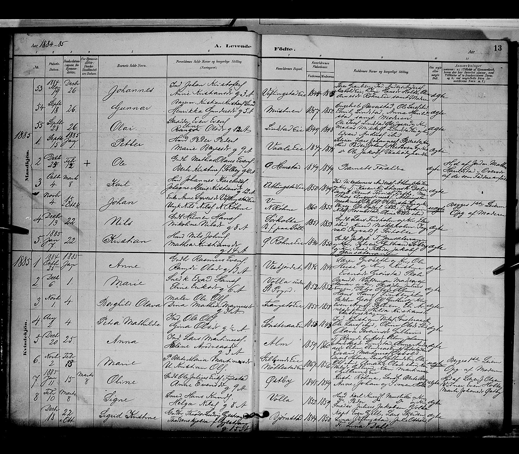 Stange prestekontor, SAH/PREST-002/L/L0009: Parish register (copy) no. 9, 1883-1899, p. 13