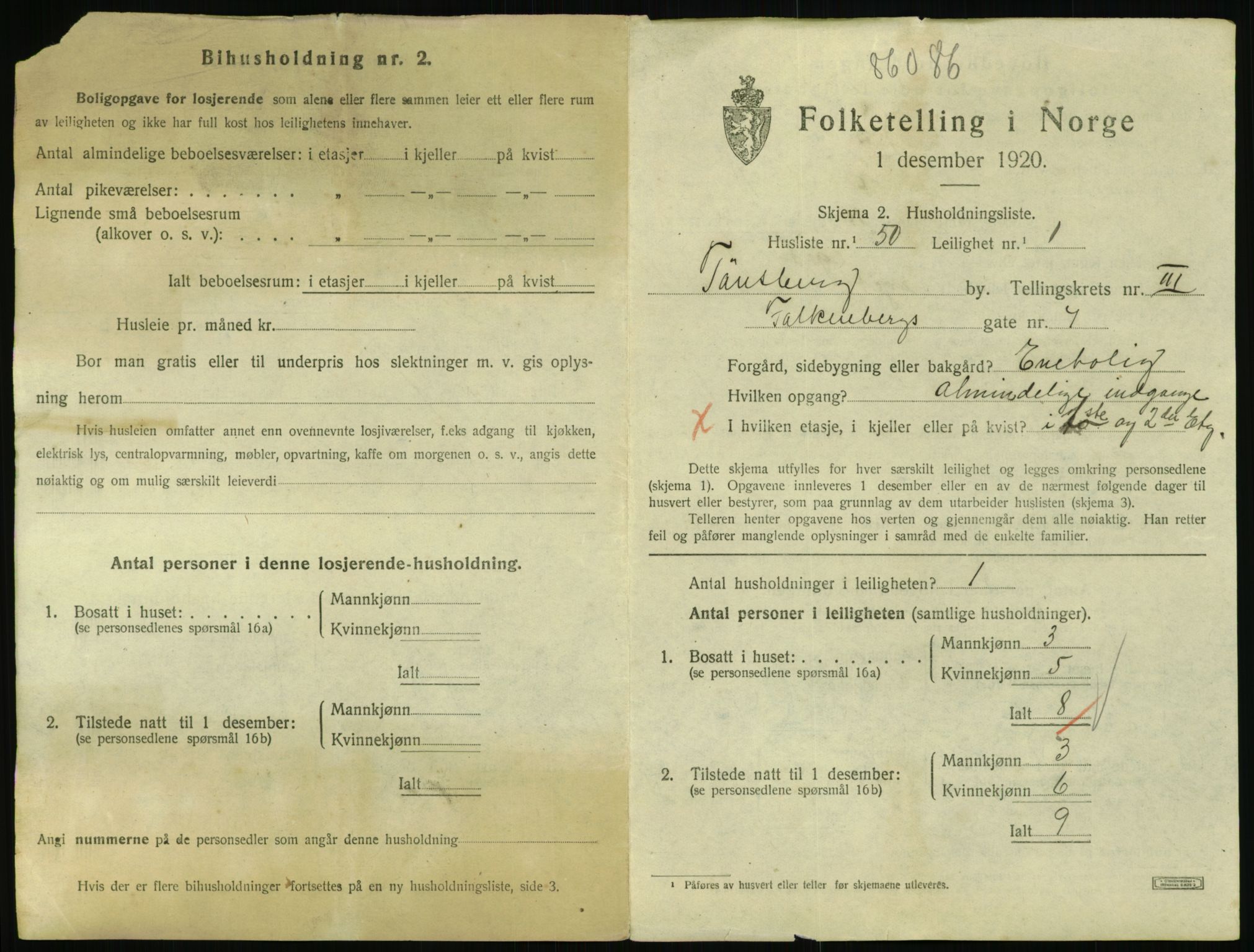 SAKO, 1920 census for Tønsberg, 1920, p. 3239