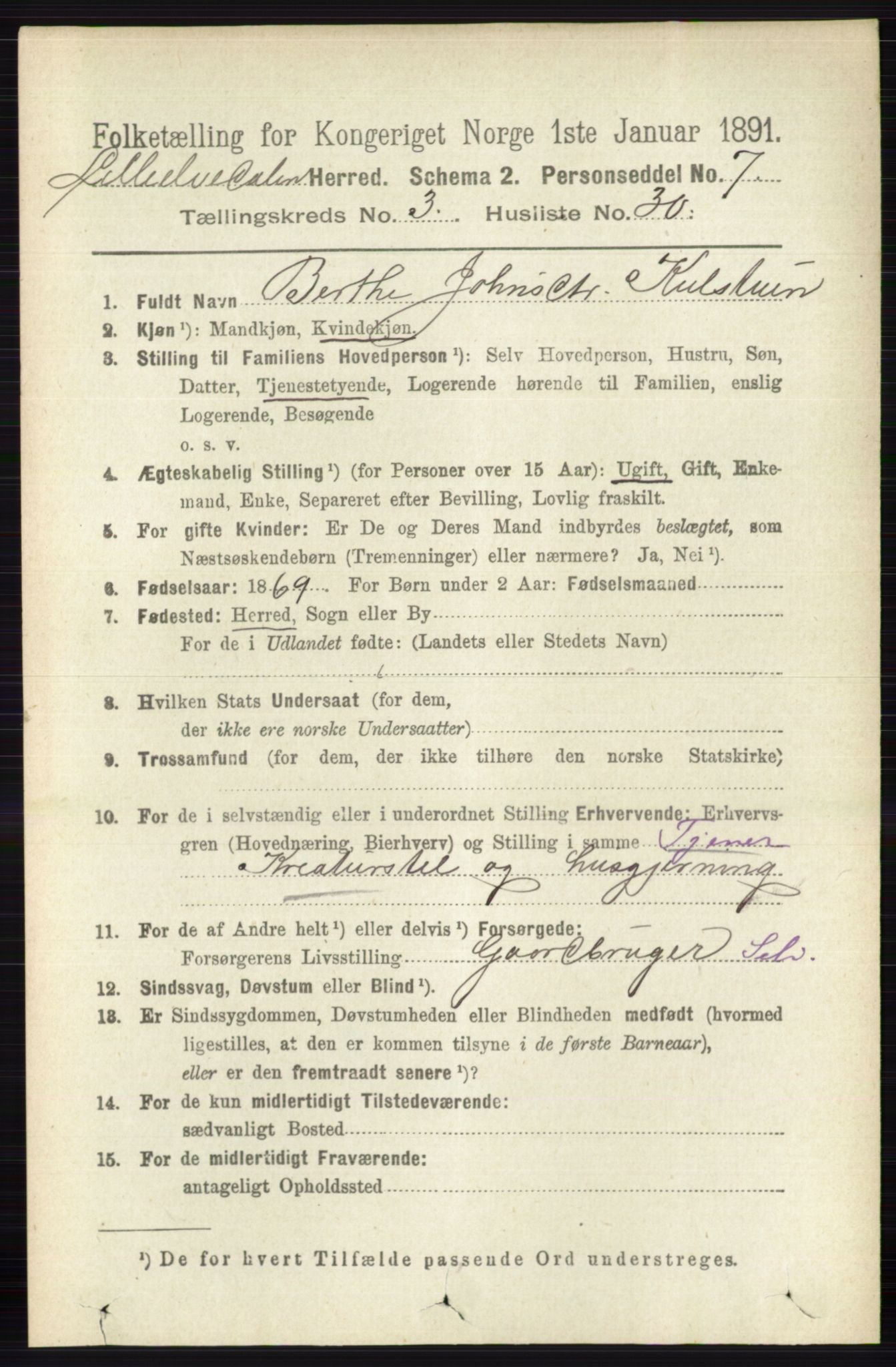 RA, 1891 census for 0438 Lille Elvedalen, 1891, p. 1286