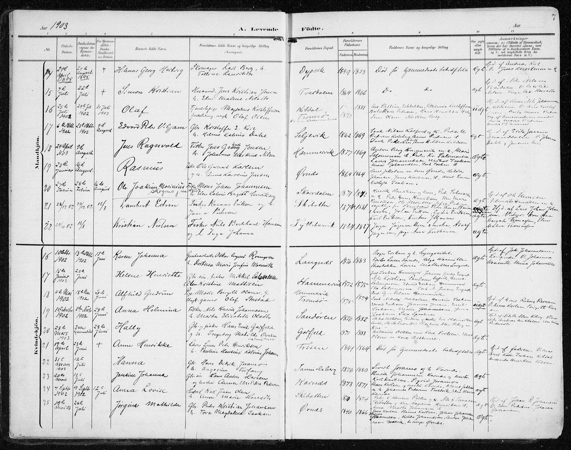 Lyngen sokneprestembete, AV/SATØ-S-1289/H/He/Hea/L0011kirke: Parish register (official) no. 11, 1903-1913, p. 7