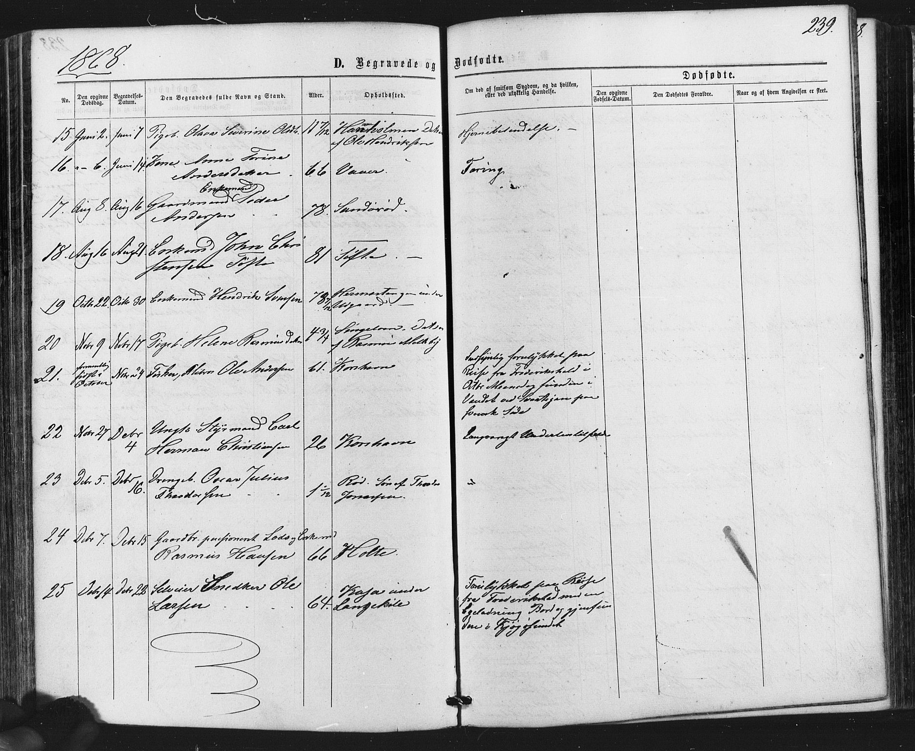 Hvaler prestekontor Kirkebøker, AV/SAO-A-2001/F/Fa/L0007: Parish register (official) no. I 7, 1864-1878, p. 239