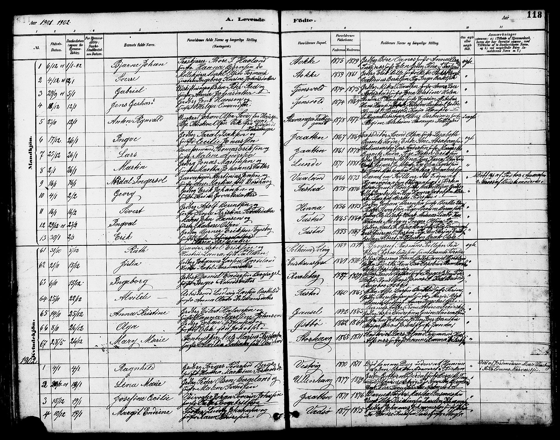Hetland sokneprestkontor, SAST/A-101826/30/30BB/L0005: Parish register (copy) no. B 5, 1878-1910, p. 118